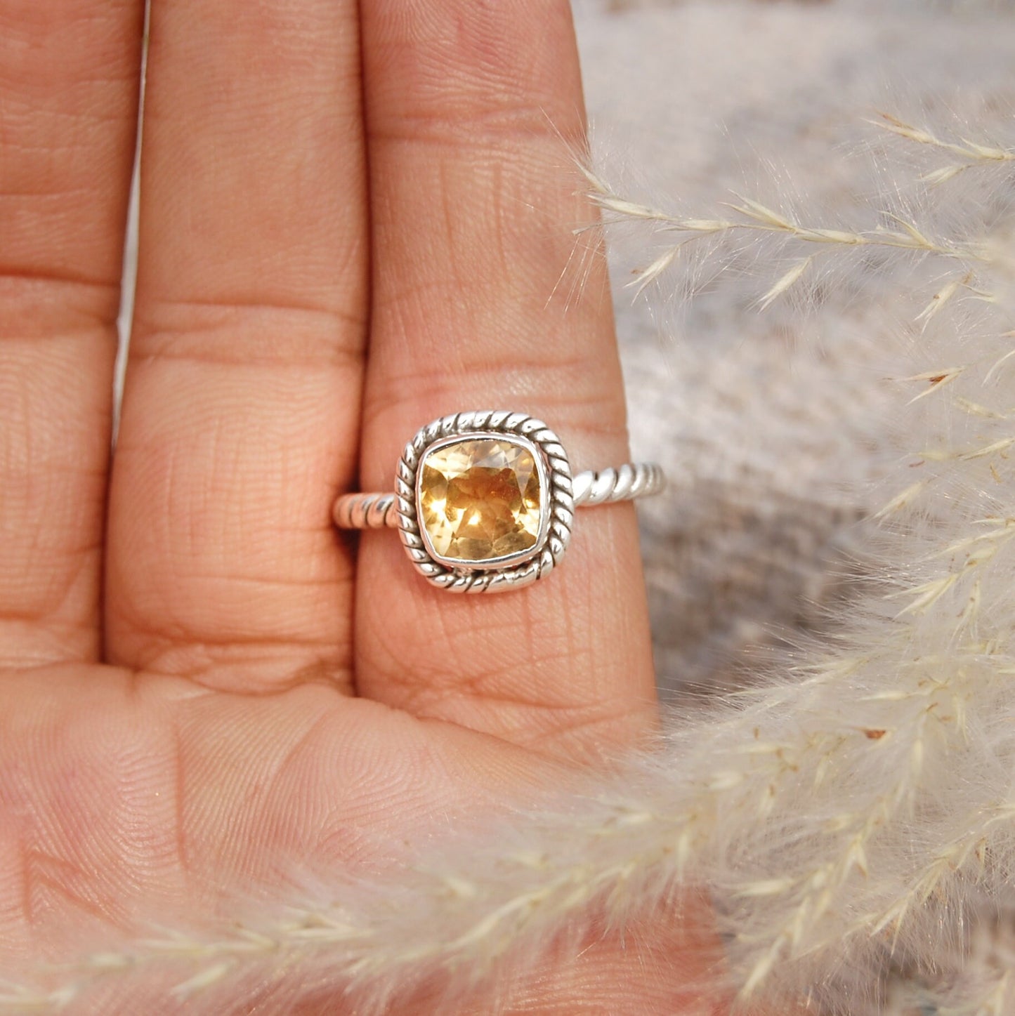 Yellow Citrine Twisted Wire Band Ring