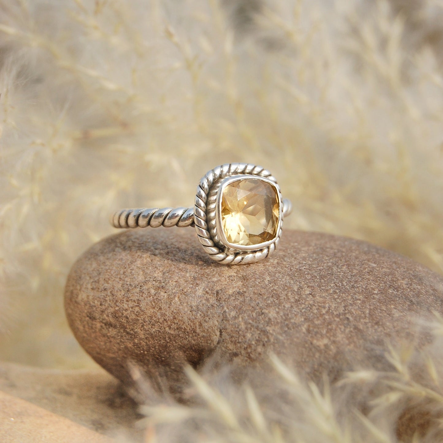 Yellow Citrine Twisted Wire Band Ring