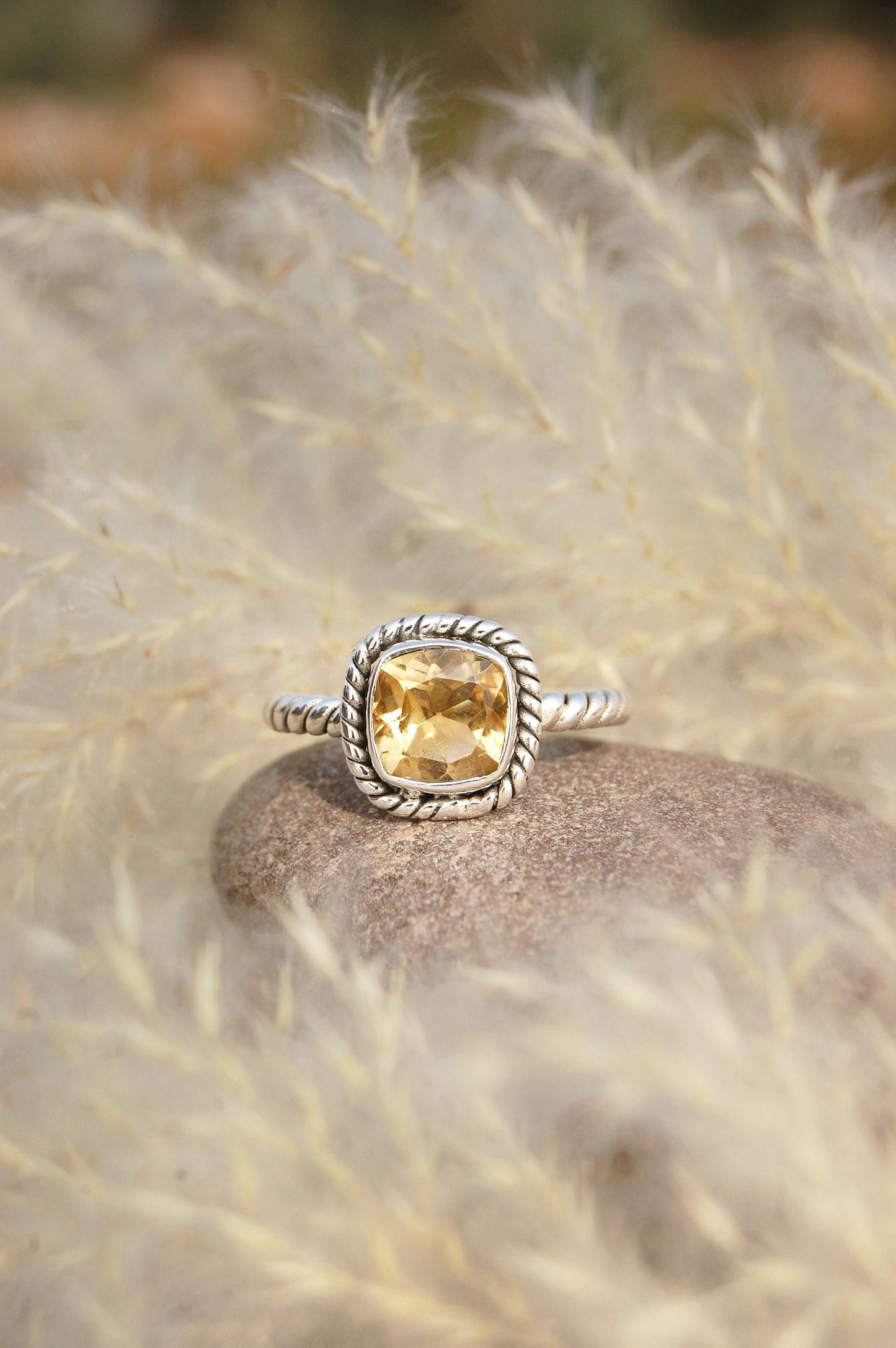 Yellow Citrine Twisted Wire Band Ring