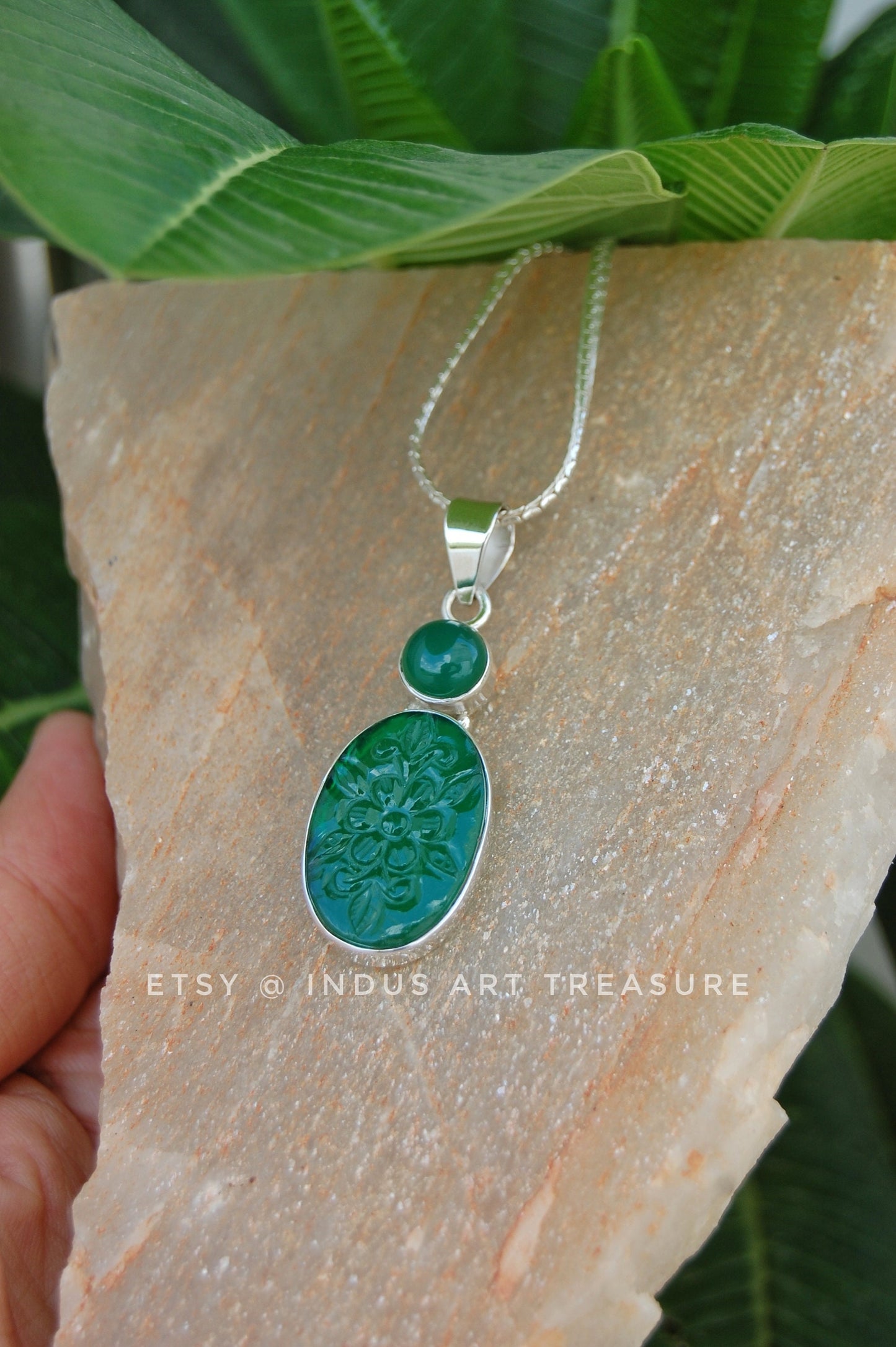 Jade & Green Onyx Craved Pendant
