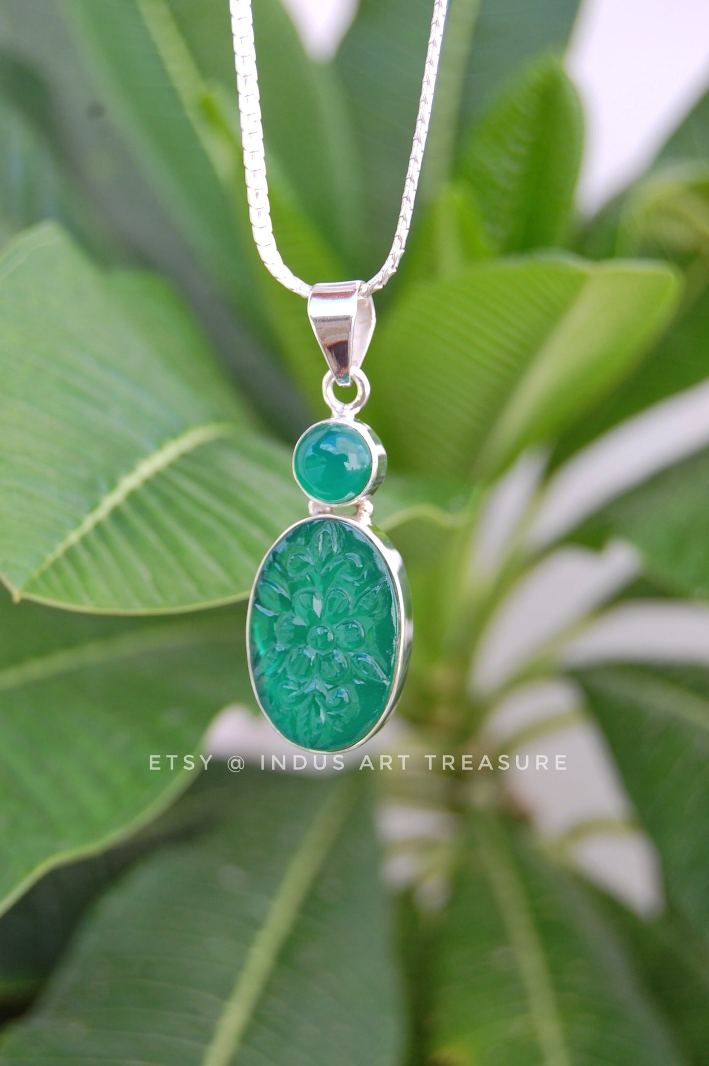 Jade & Green Onyx Craved Pendant