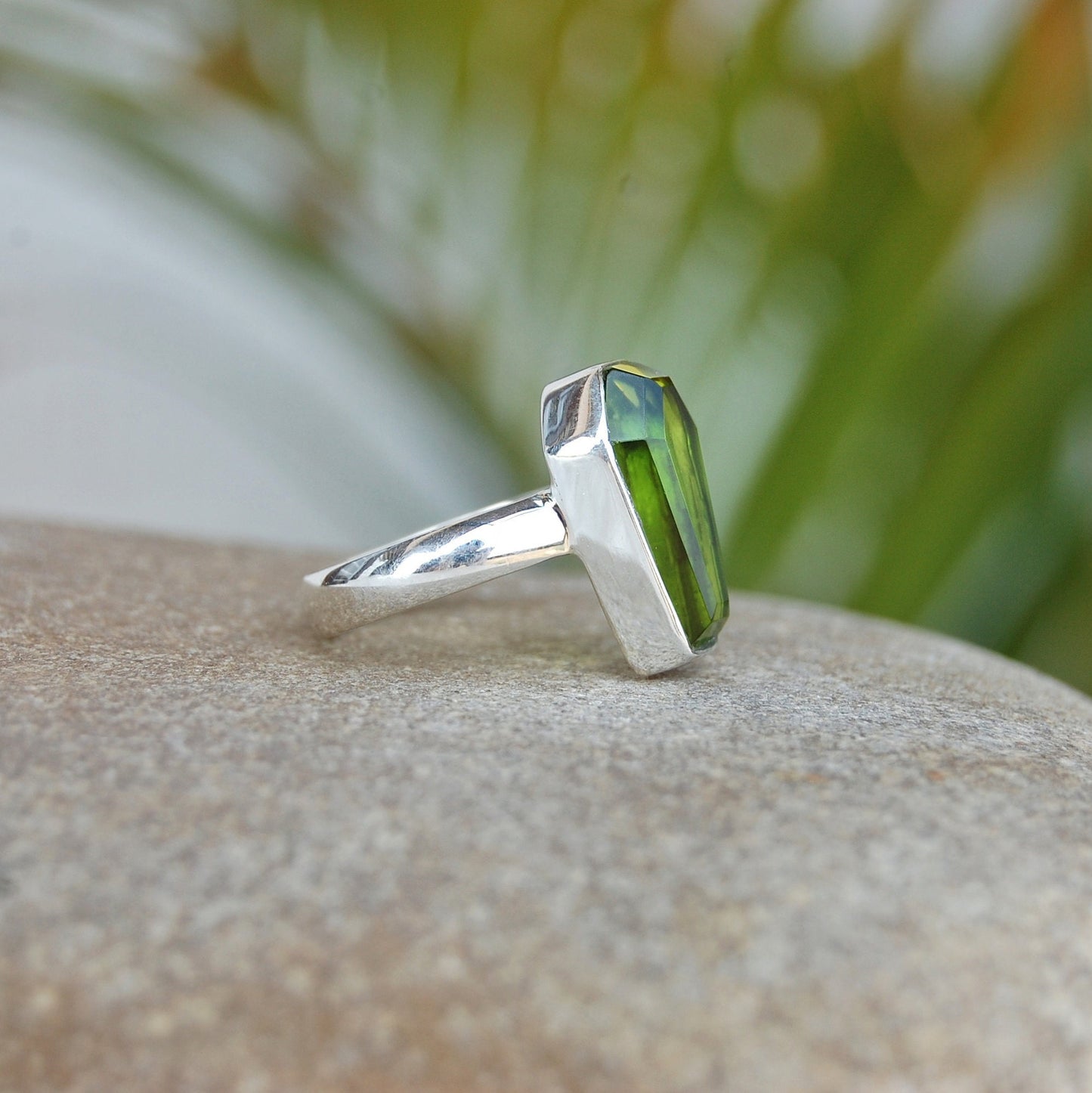 Peridot Coffin Shape Ring