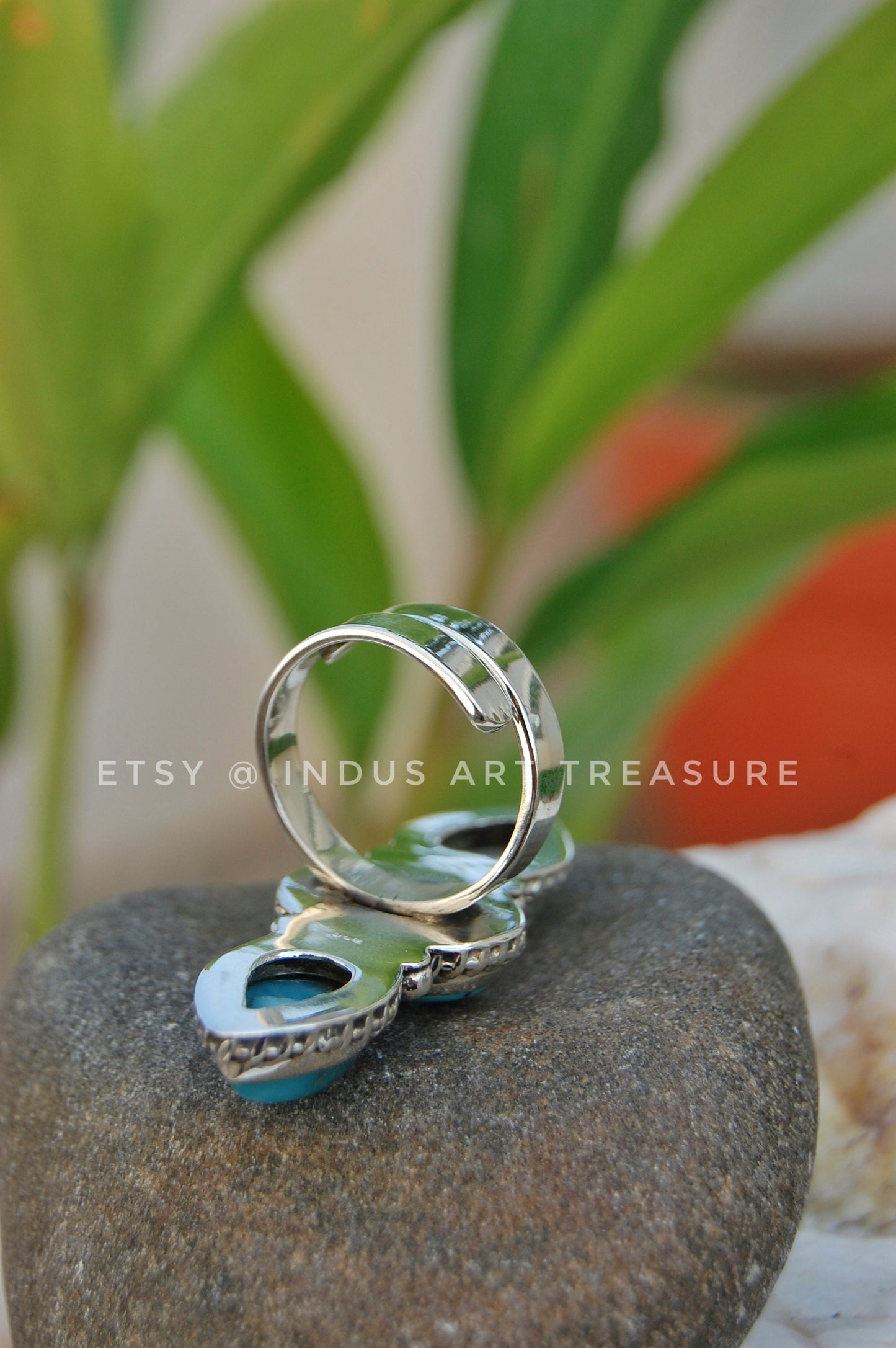 Rainbow Moonstone- Larimar Three Stone Ring