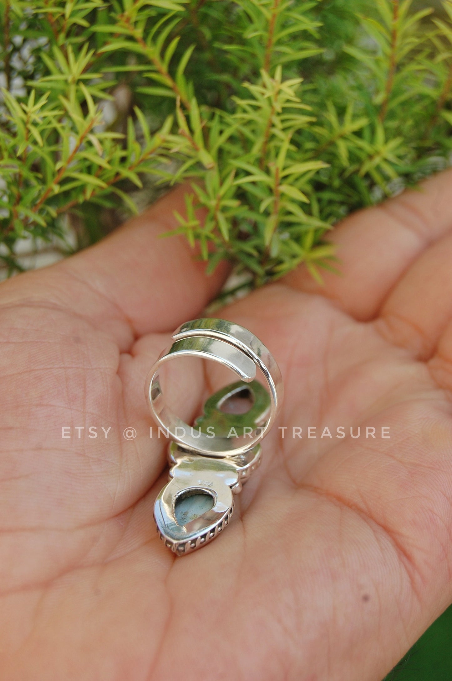 Rainbow Moonstone- Larimar Statement Ring