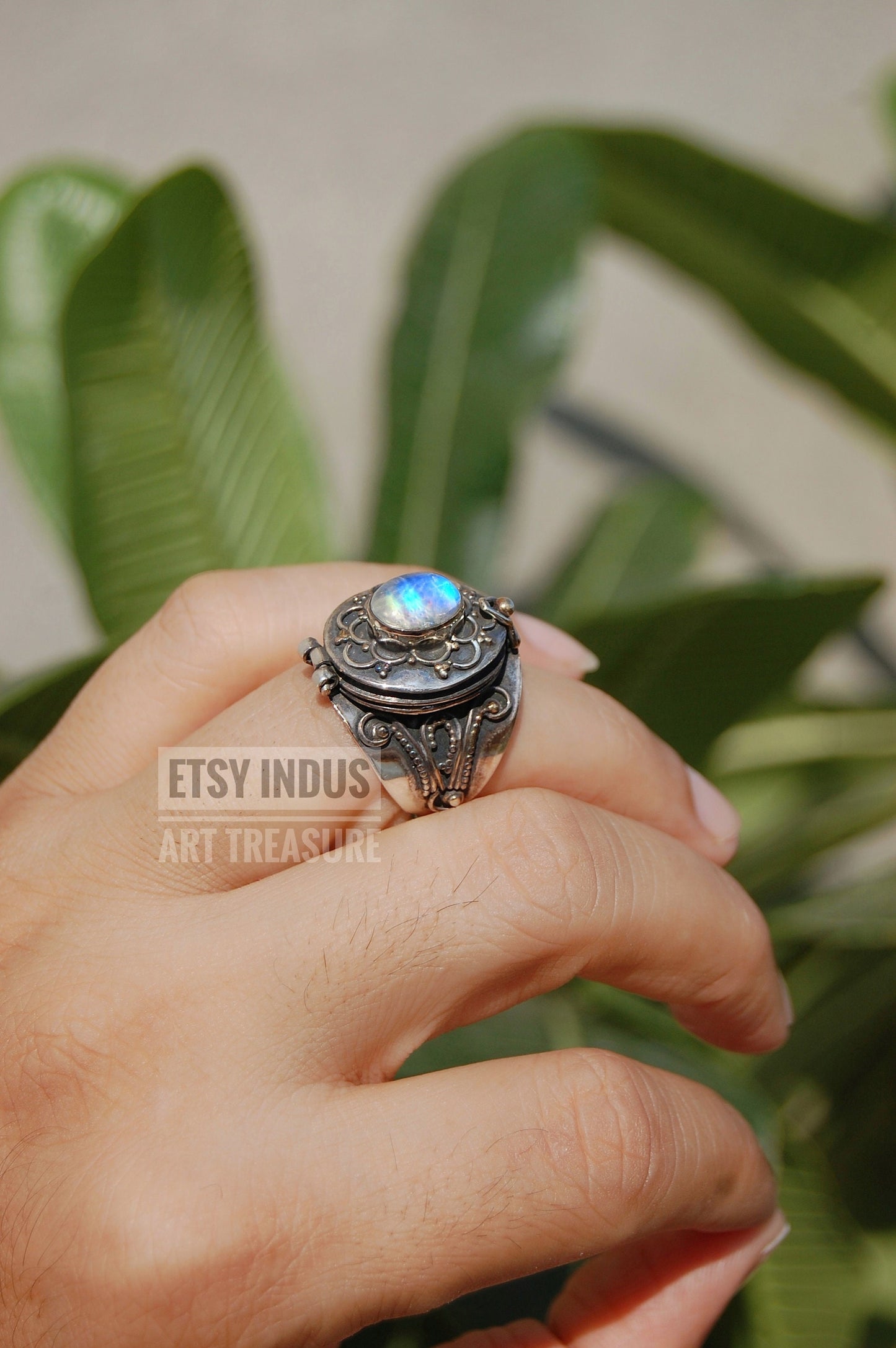 Rainbow Moonstone Poison Ring