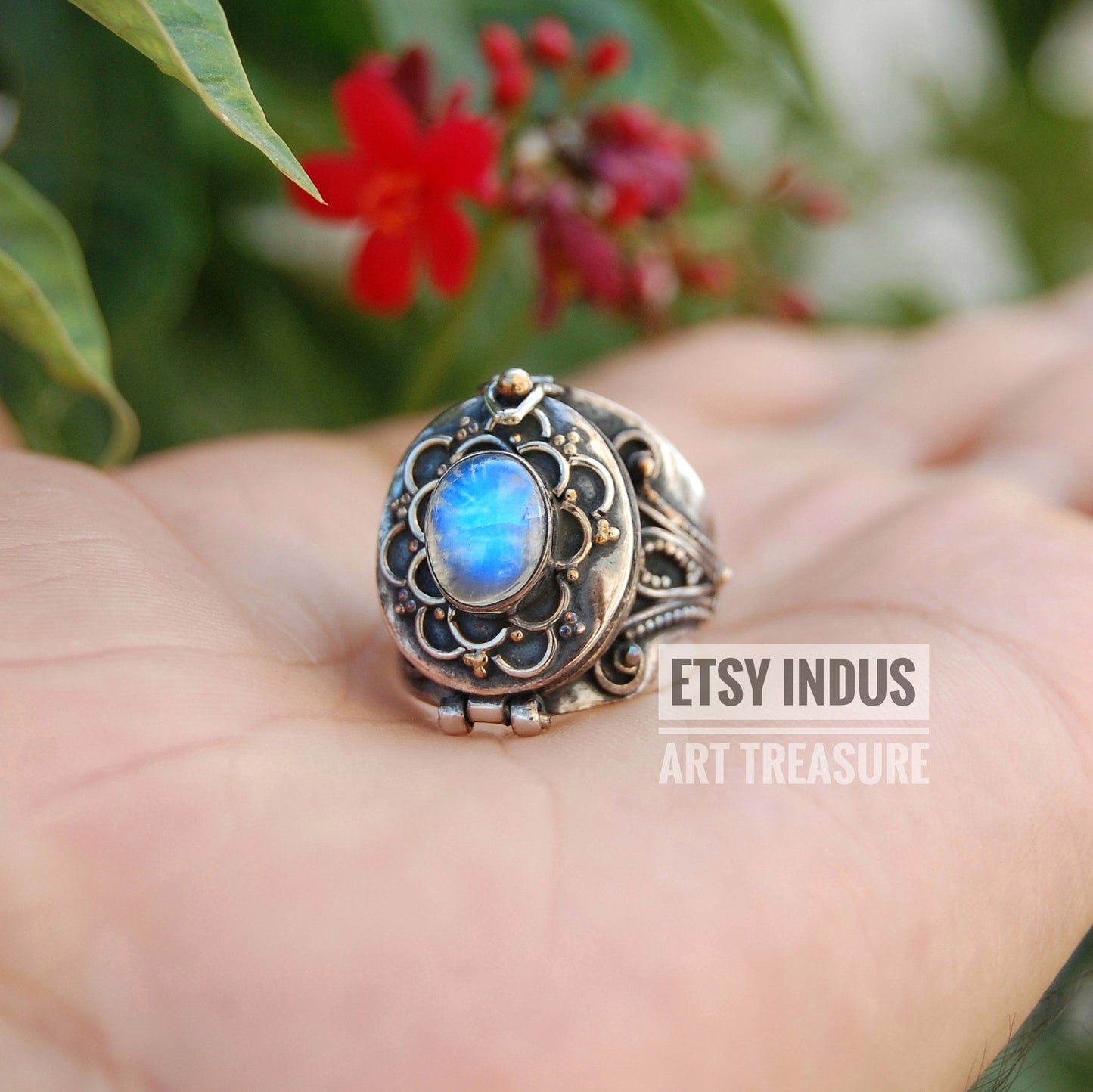 Rainbow Moonstone Poison Ring