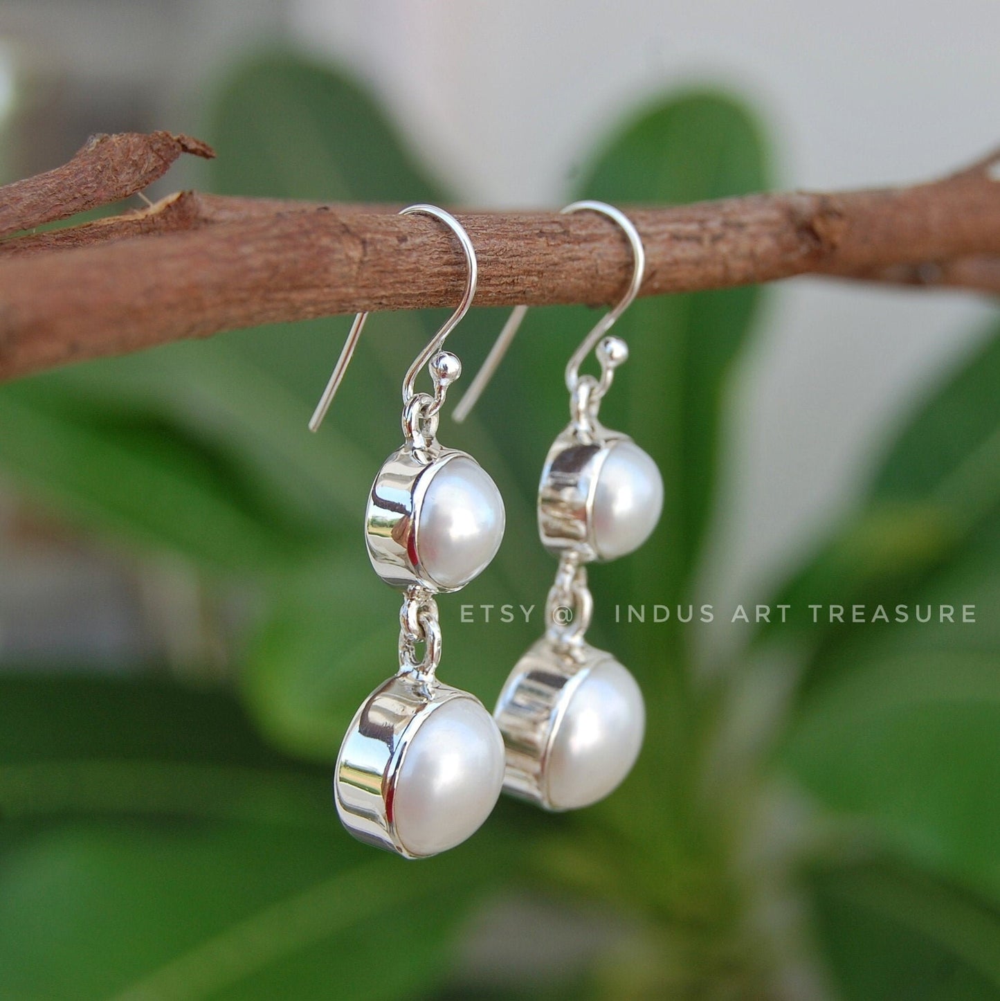 Fresh Water White Pearl Dangling Earrings