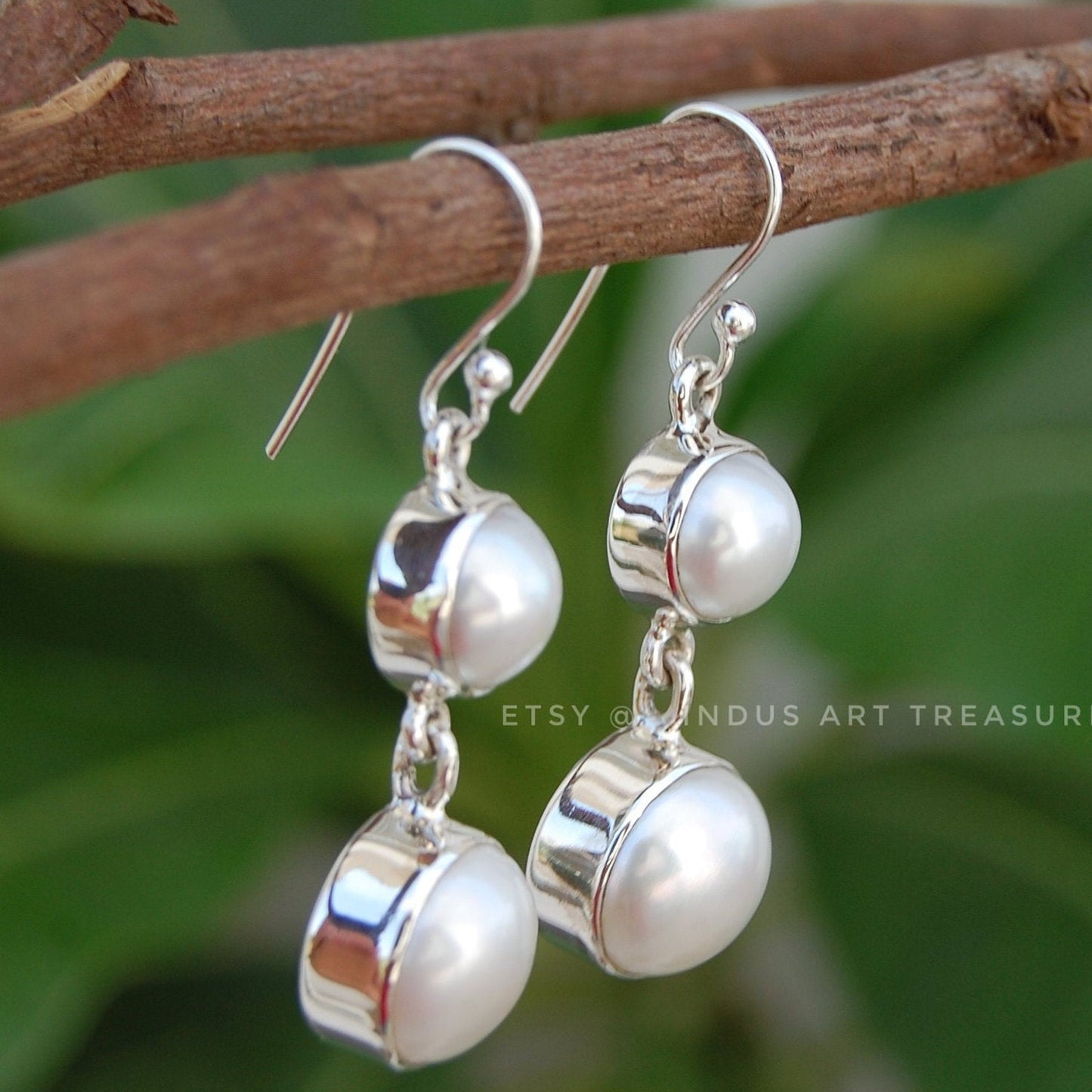 Fresh Water White Pearl Dangling Earrings