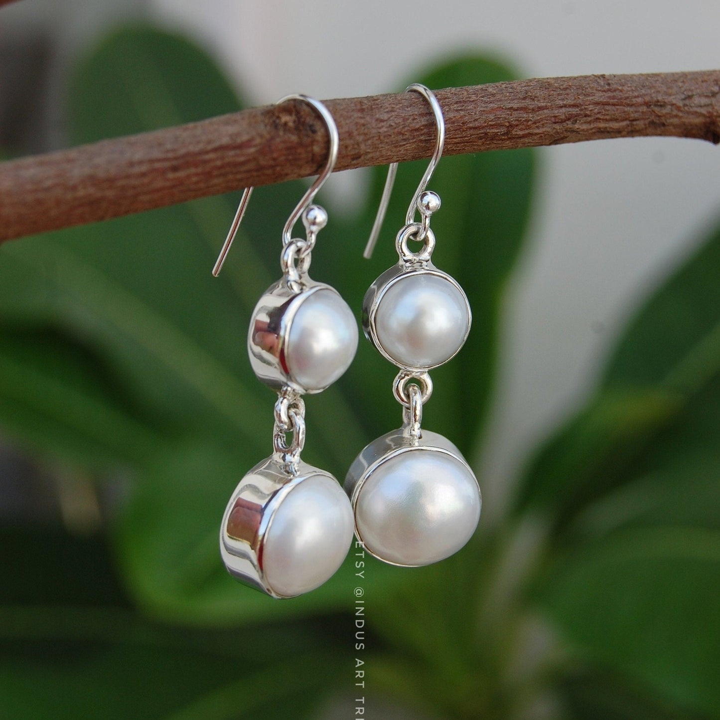 Fresh Water White Pearl Dangling Earrings