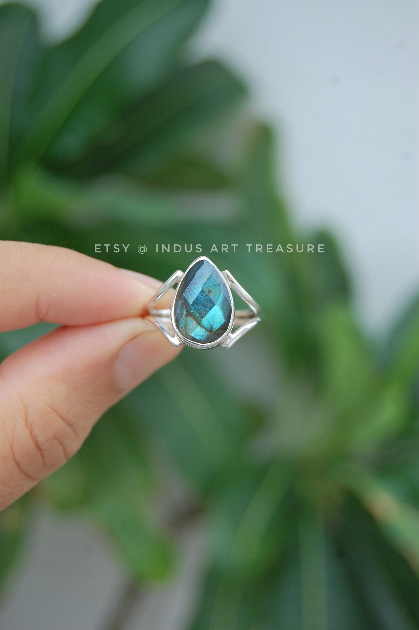 Blue Labradorite Pear Cut Ring