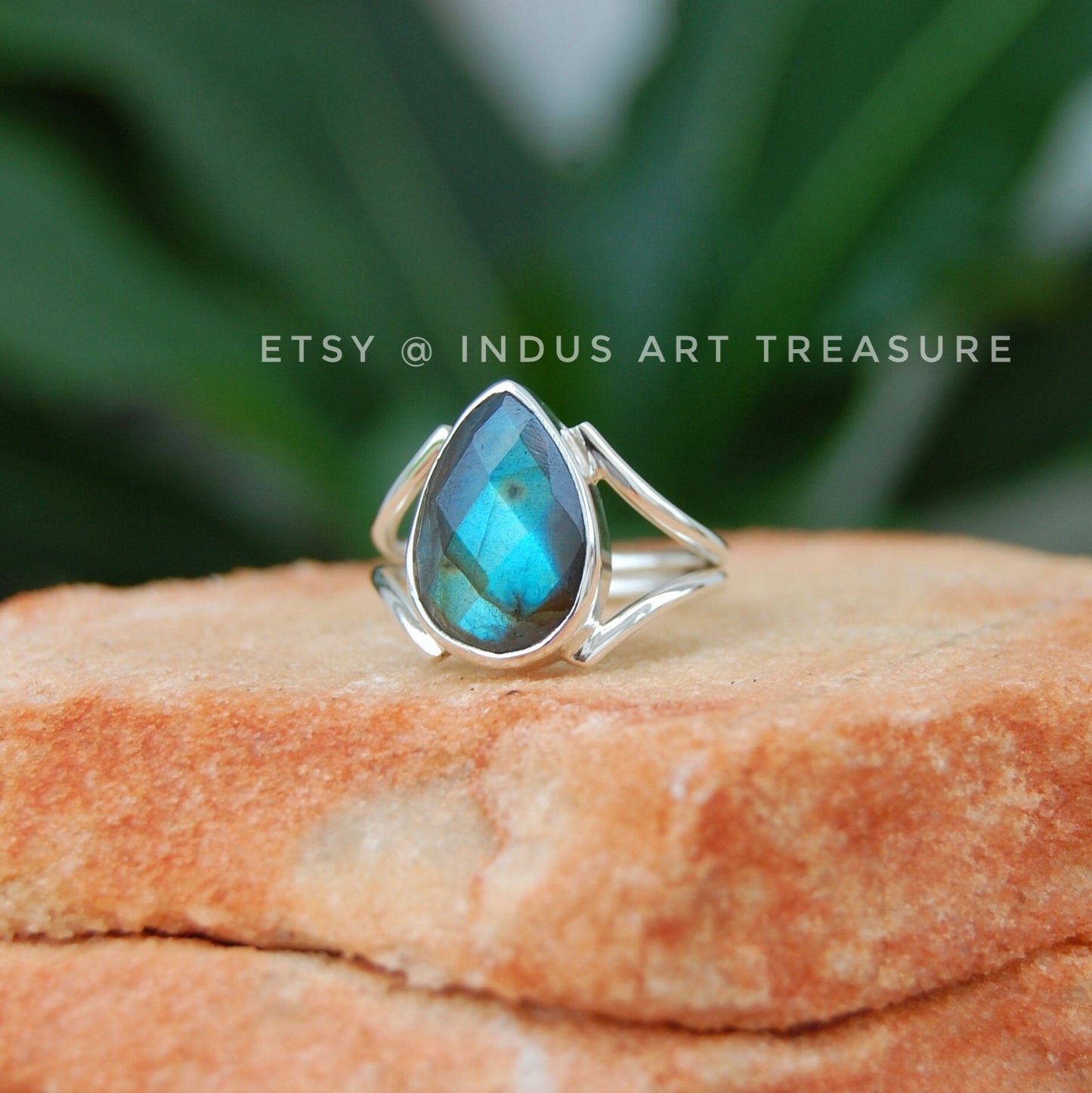 Blue Labradorite Pear Cut Ring