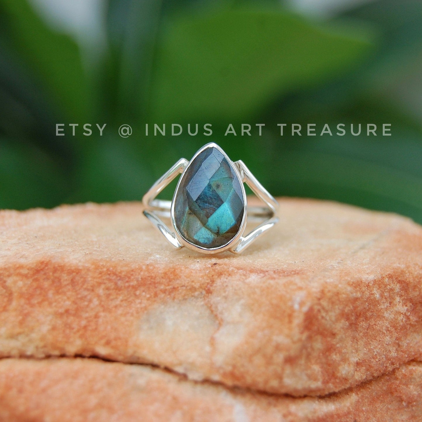 Blue Labradorite Pear Cut Ring
