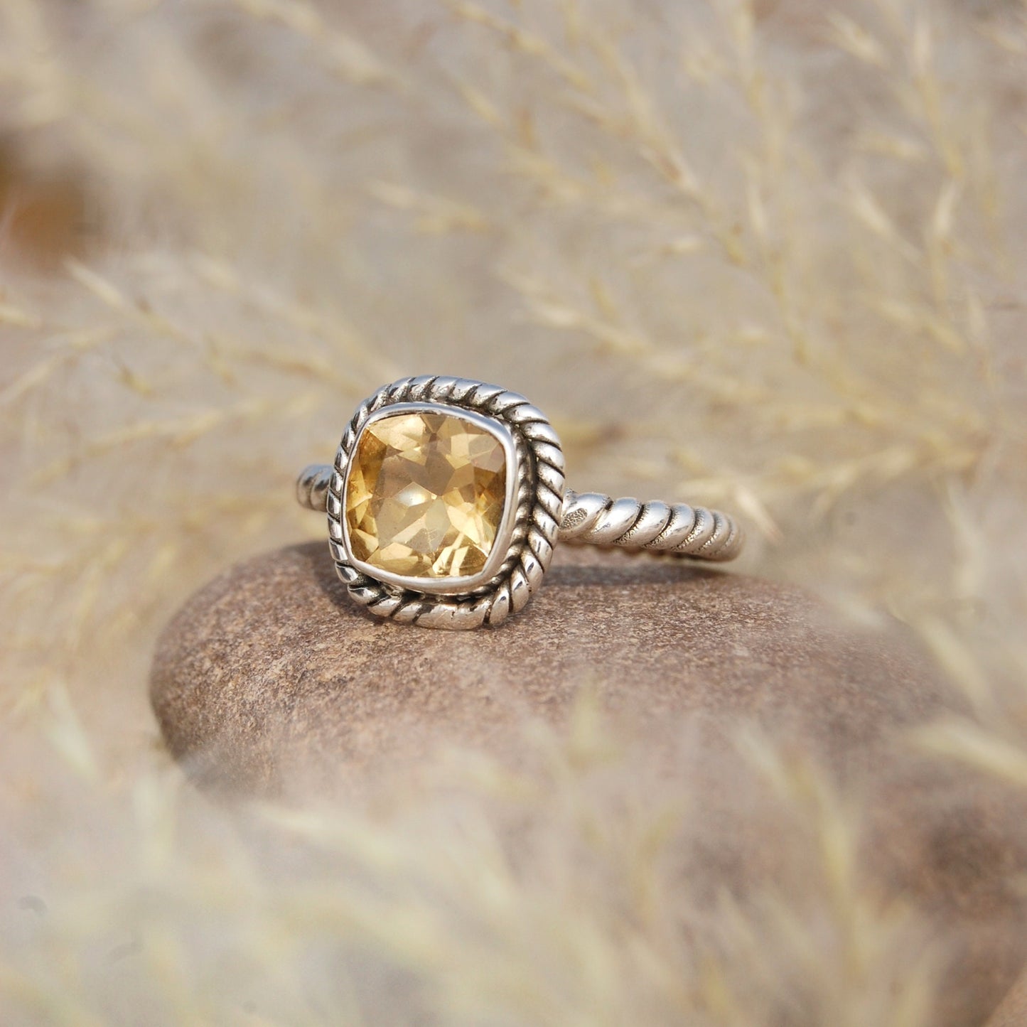 Yellow Citrine Twisted Wire Band Ring