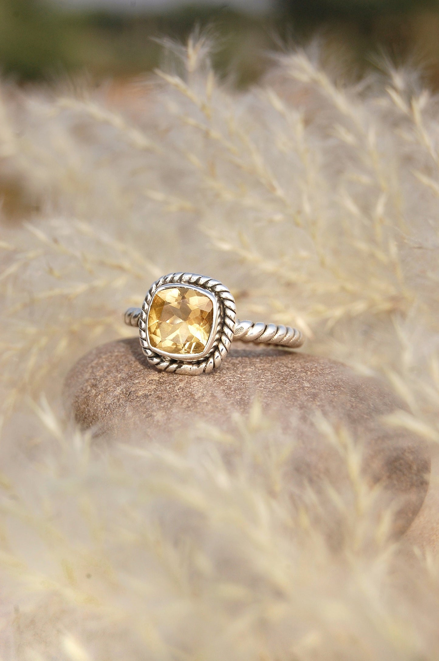 Yellow Citrine Twisted Wire Band Ring