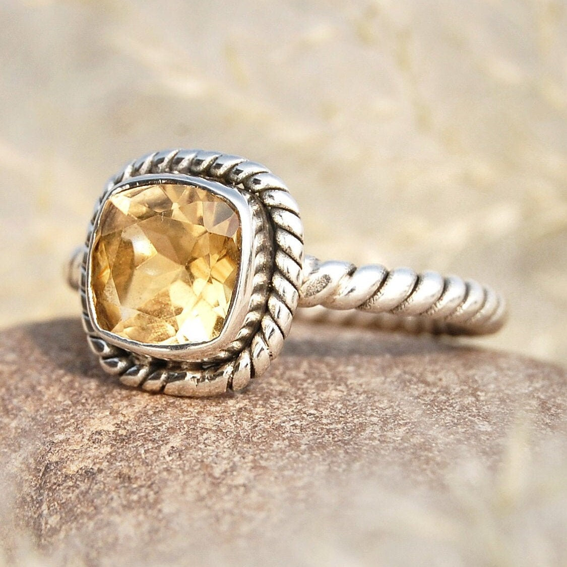 Yellow Citrine Twisted Wire Band Ring