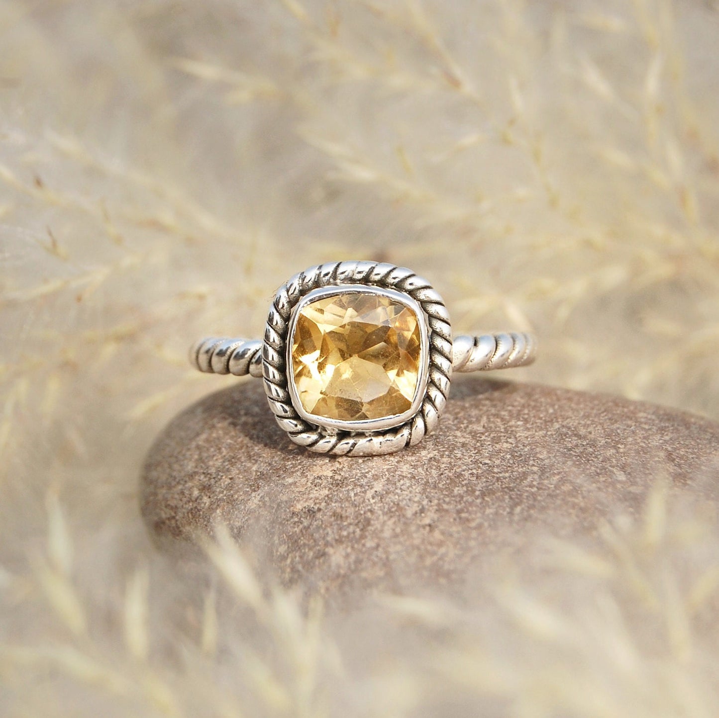 Yellow Citrine Twisted Wire Band Ring