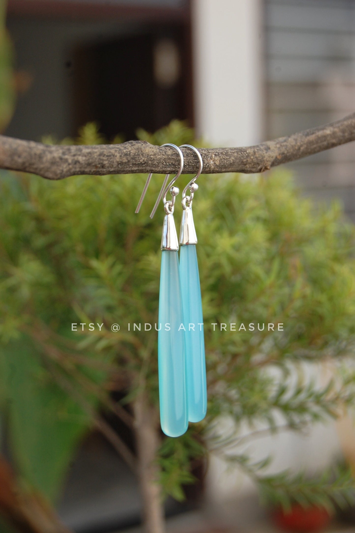 Aqua Chalcedony 50mm Drop Earrings