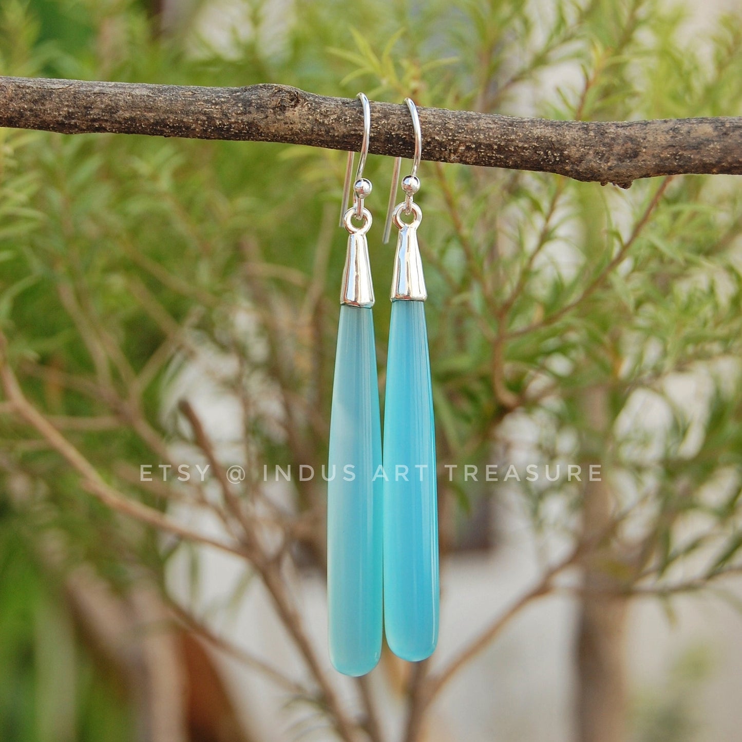 Aqua Chalcedony 50mm Drop Earrings