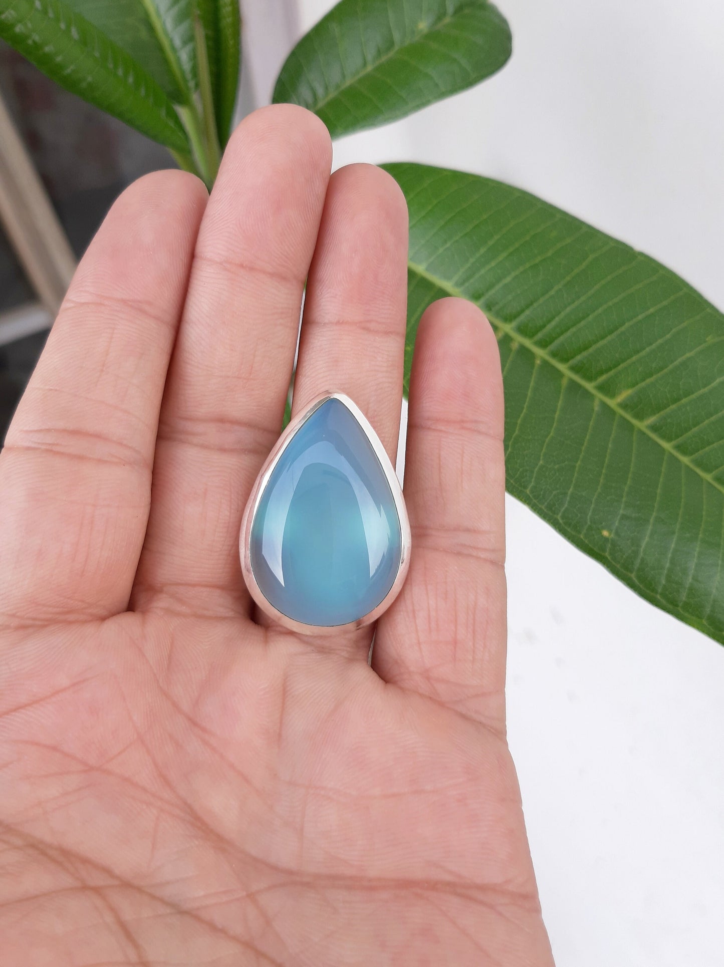 Aqua Chalcedony Statement Ring
