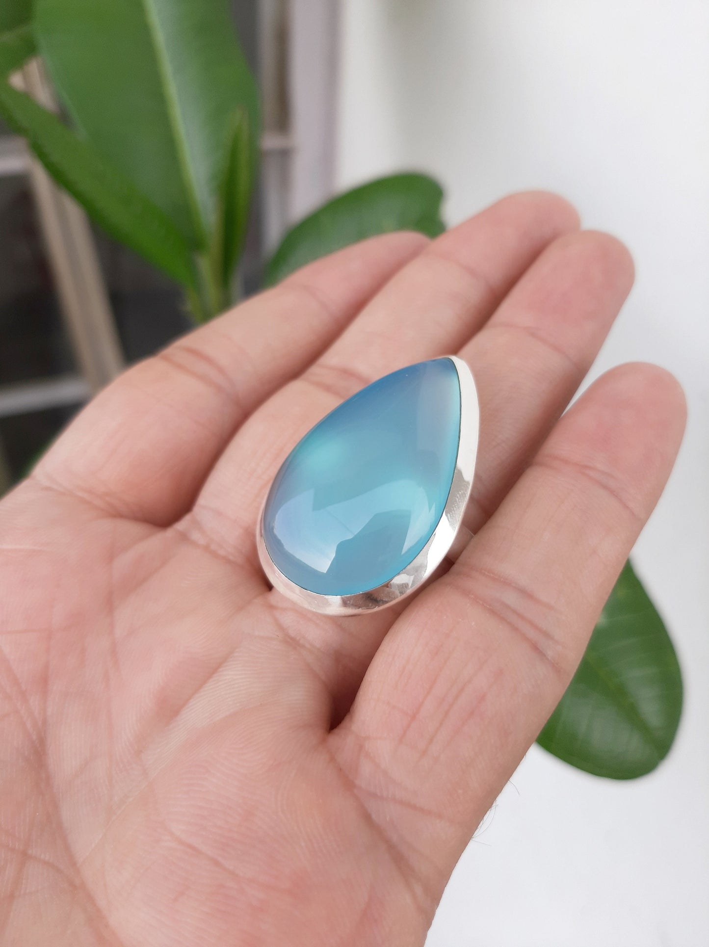 Aqua Chalcedony Statement Ring