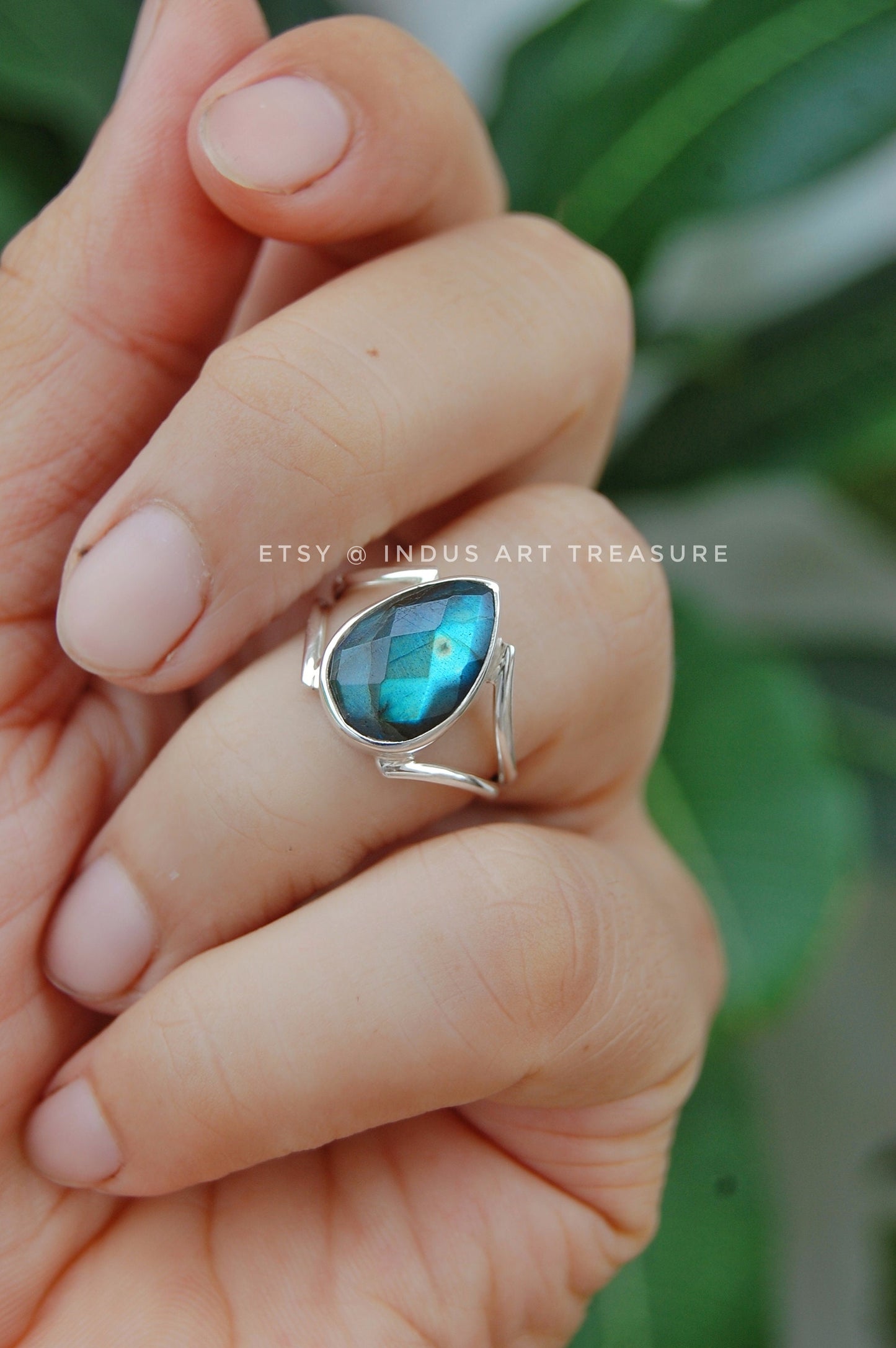 Blue Labradorite Pear Cut Ring