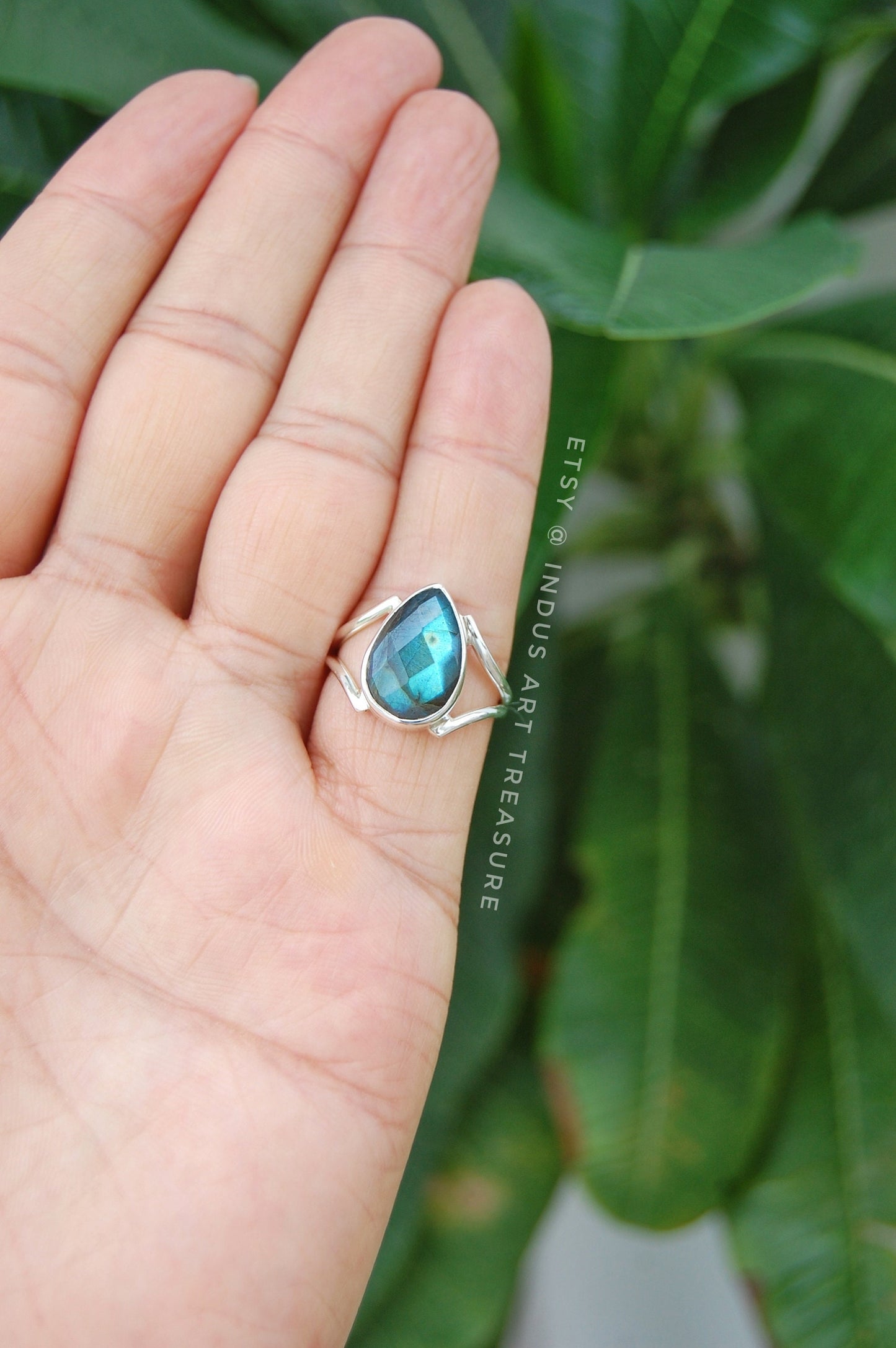 Blue Labradorite Pear Cut Ring