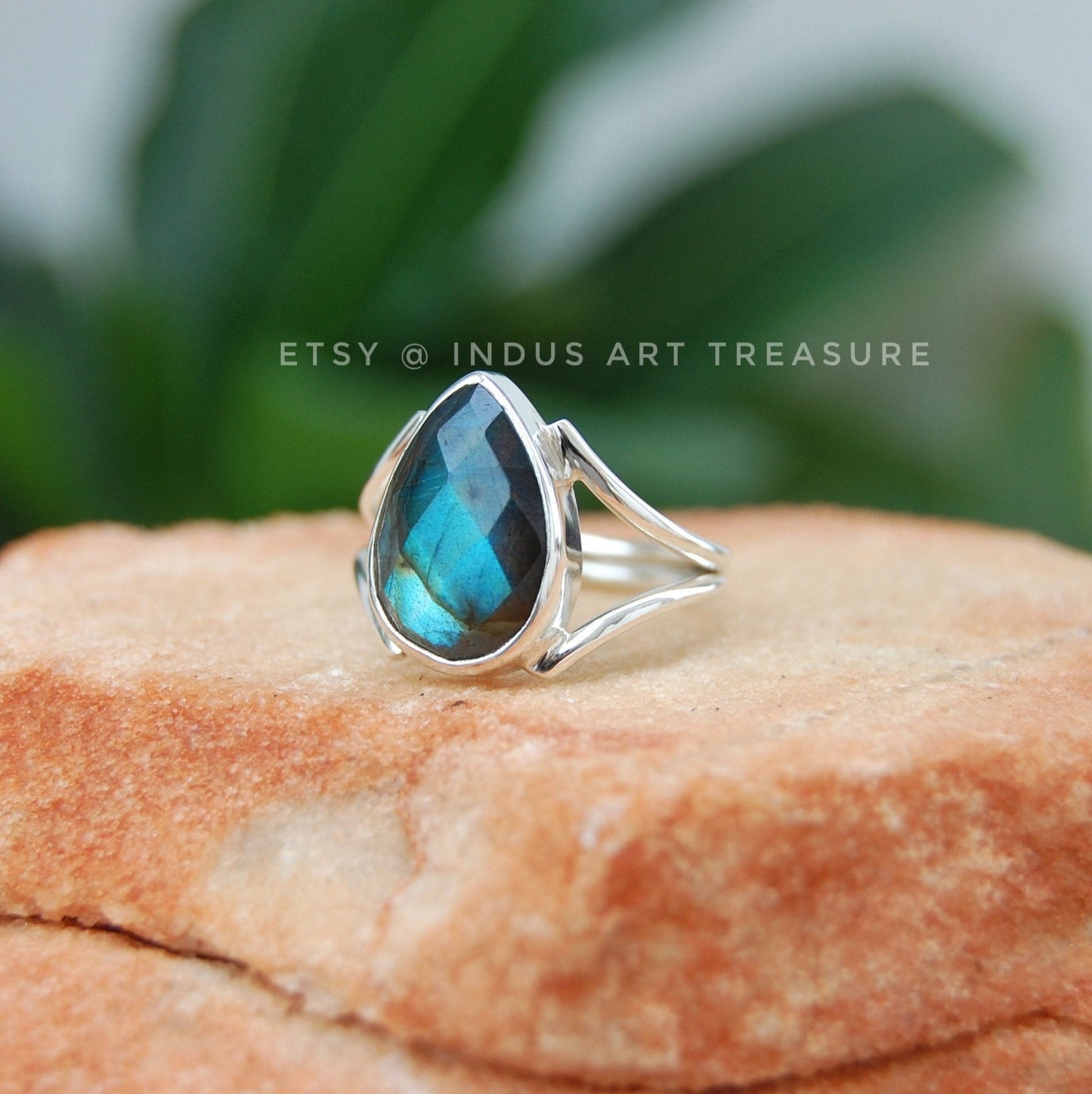 Blue Labradorite Pear Cut Ring