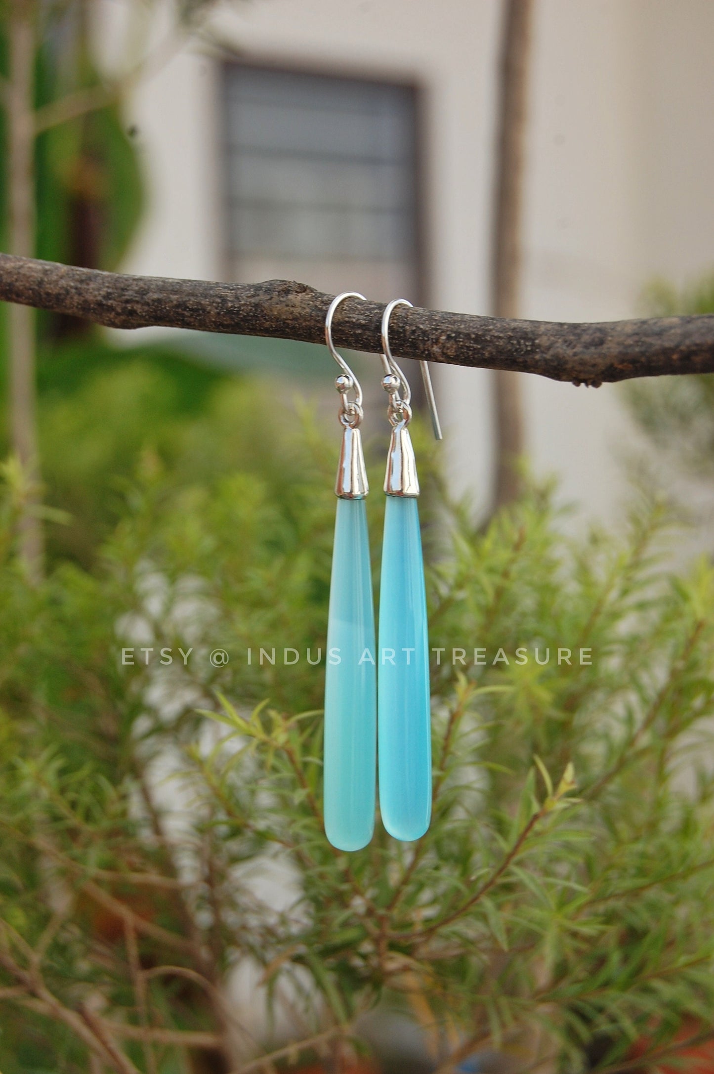 Aqua Chalcedony 50mm Drop Earrings