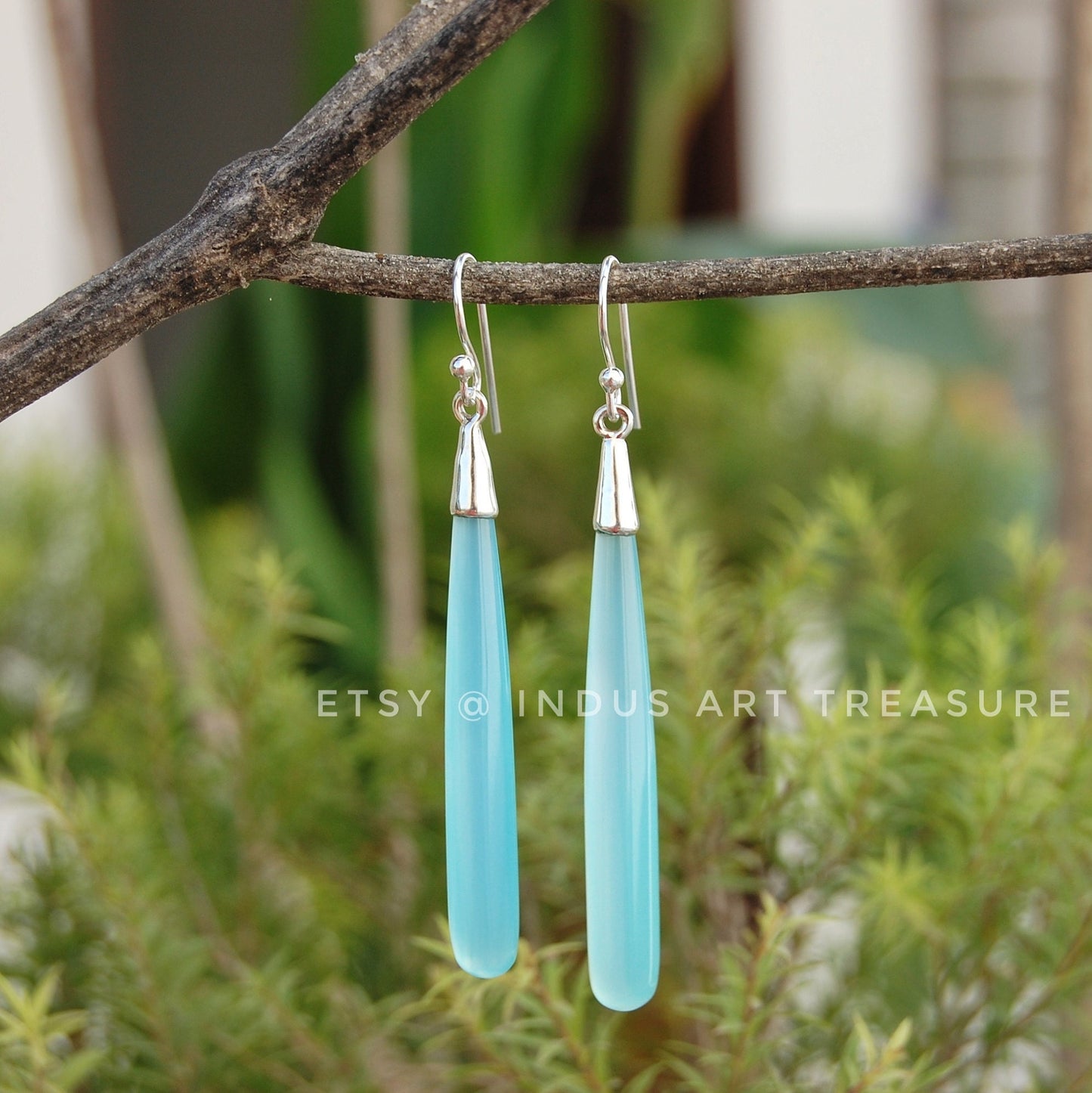 Aqua Chalcedony 50mm Drop Earrings