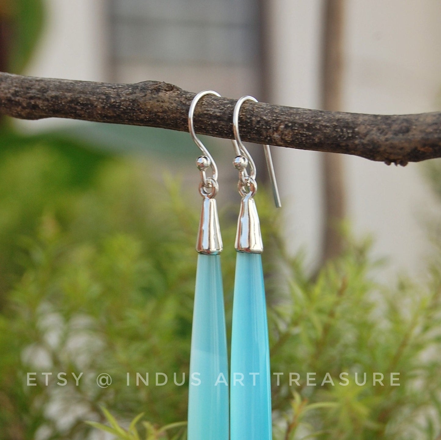 Aqua Chalcedony 50mm Drop Earrings