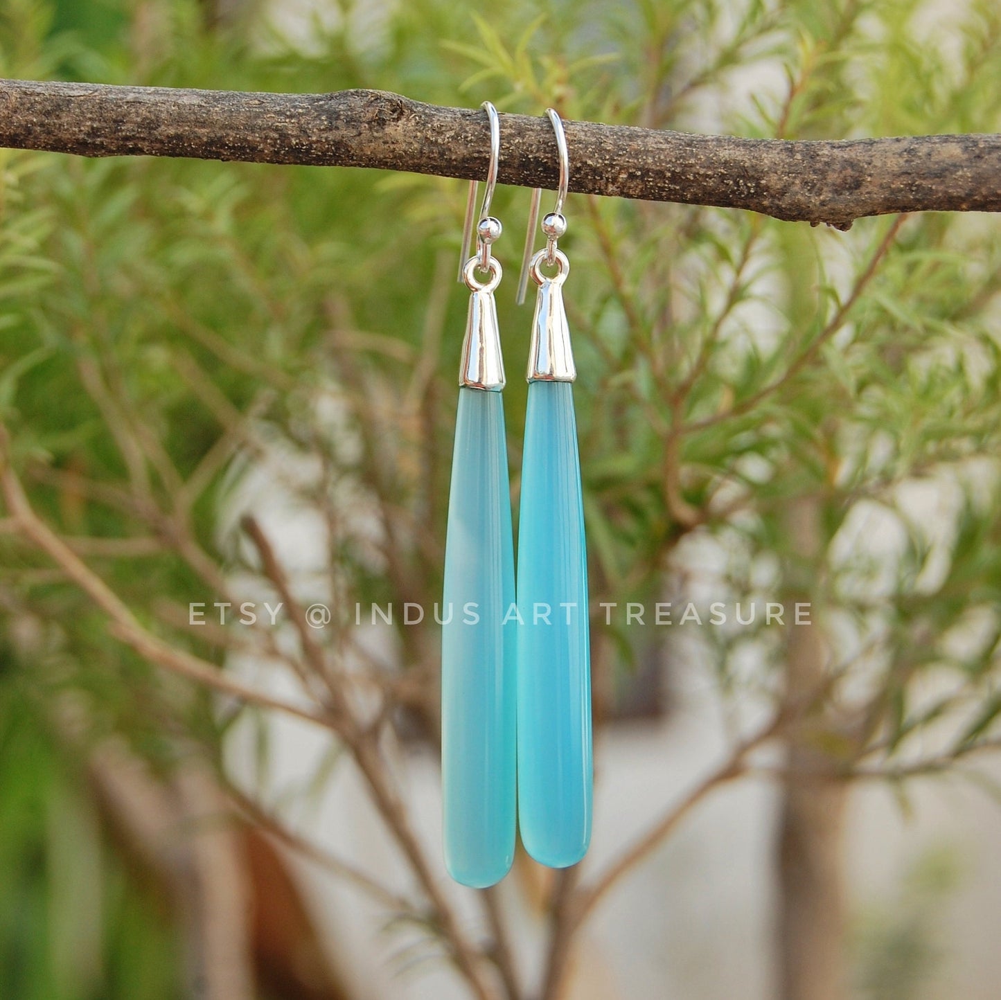 Aqua Chalcedony 50mm Drop Earrings