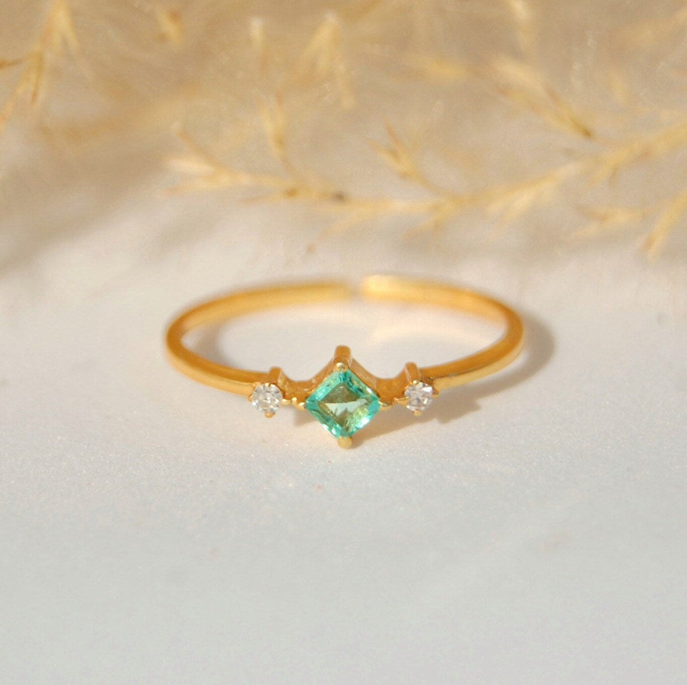 Diamond- Emerald Dainty Gold Plated Ring
