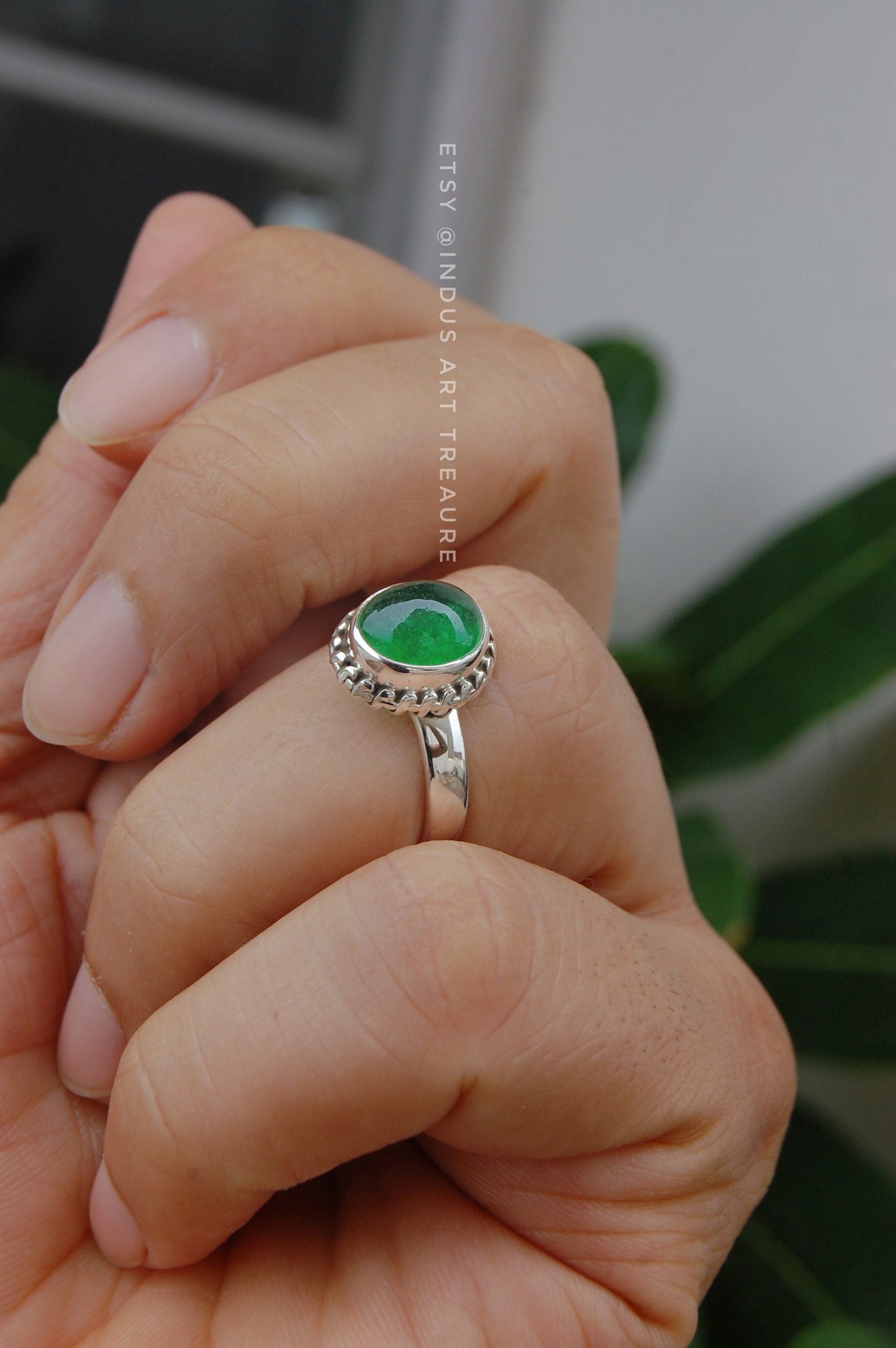 Natural Jade Boho Ring