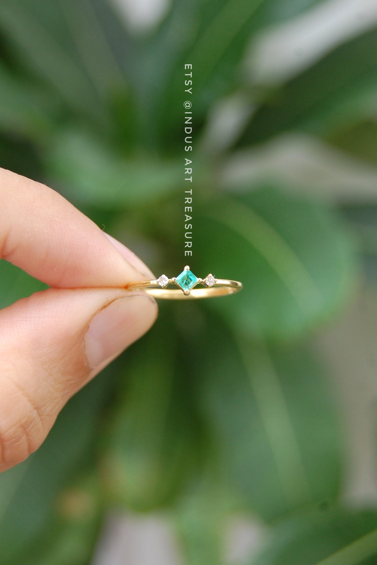 Diamond- Emerald Dainty Gold Plated Ring