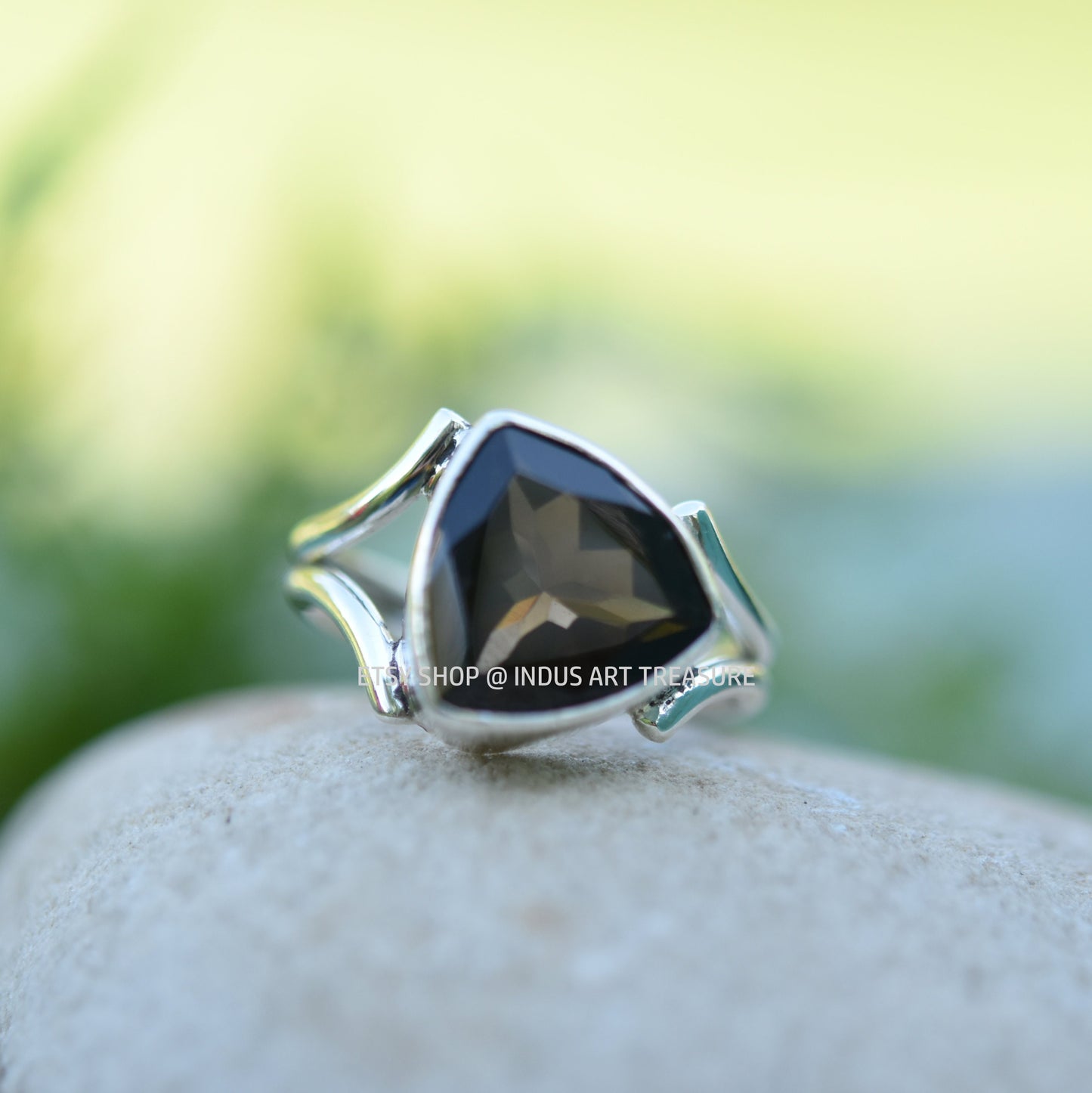 Trillion Shape Smoky Quartz Ring