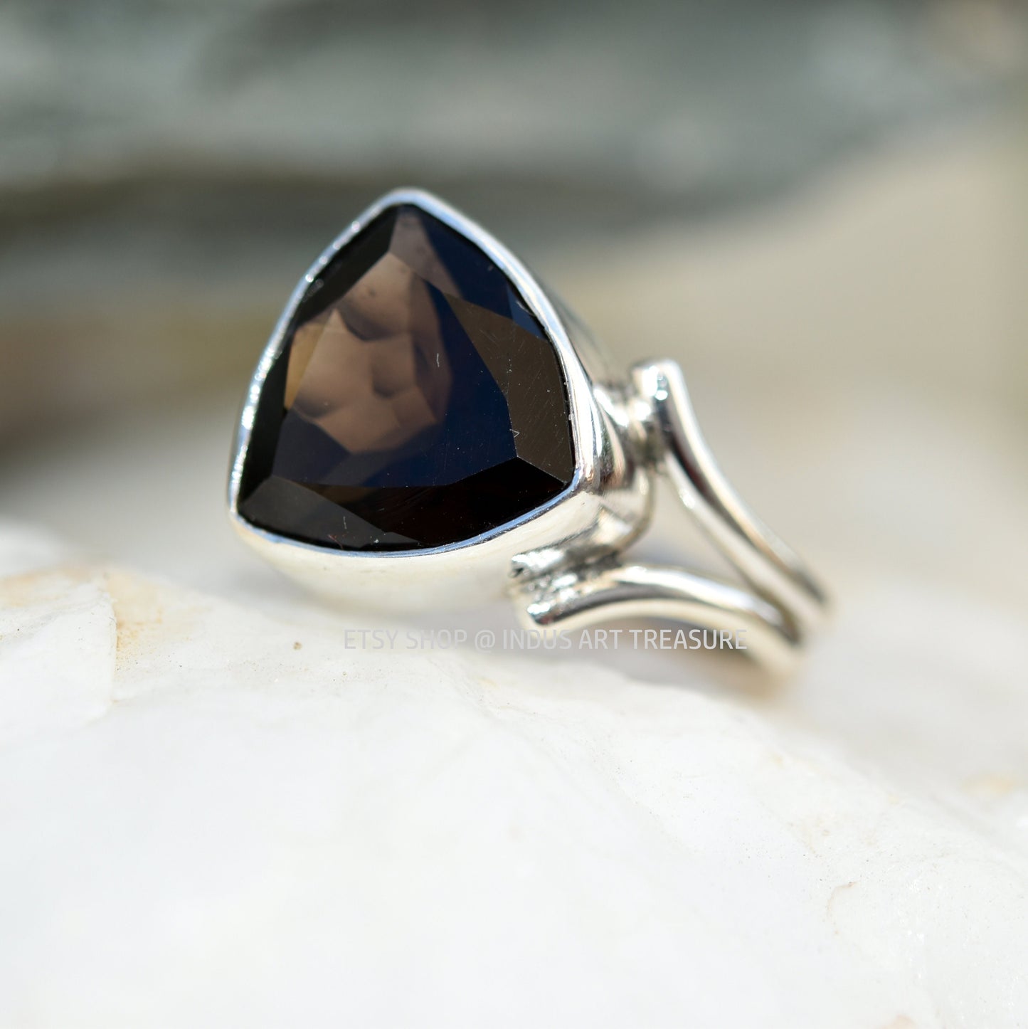 Trillion Shape Smoky Quartz Ring