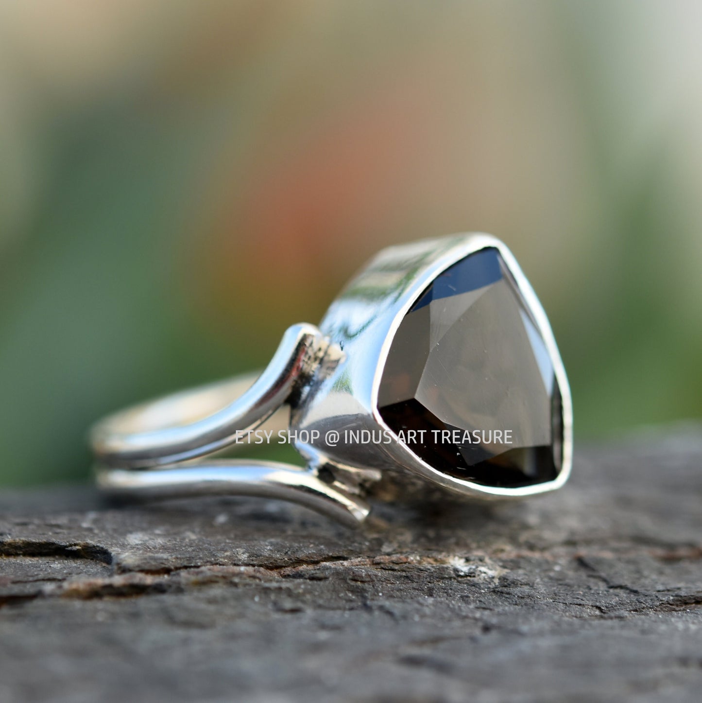 Trillion Shape Smoky Quartz Ring