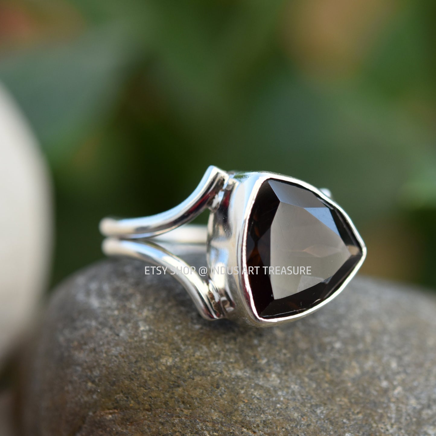 Trillion Shape Smoky Quartz Ring