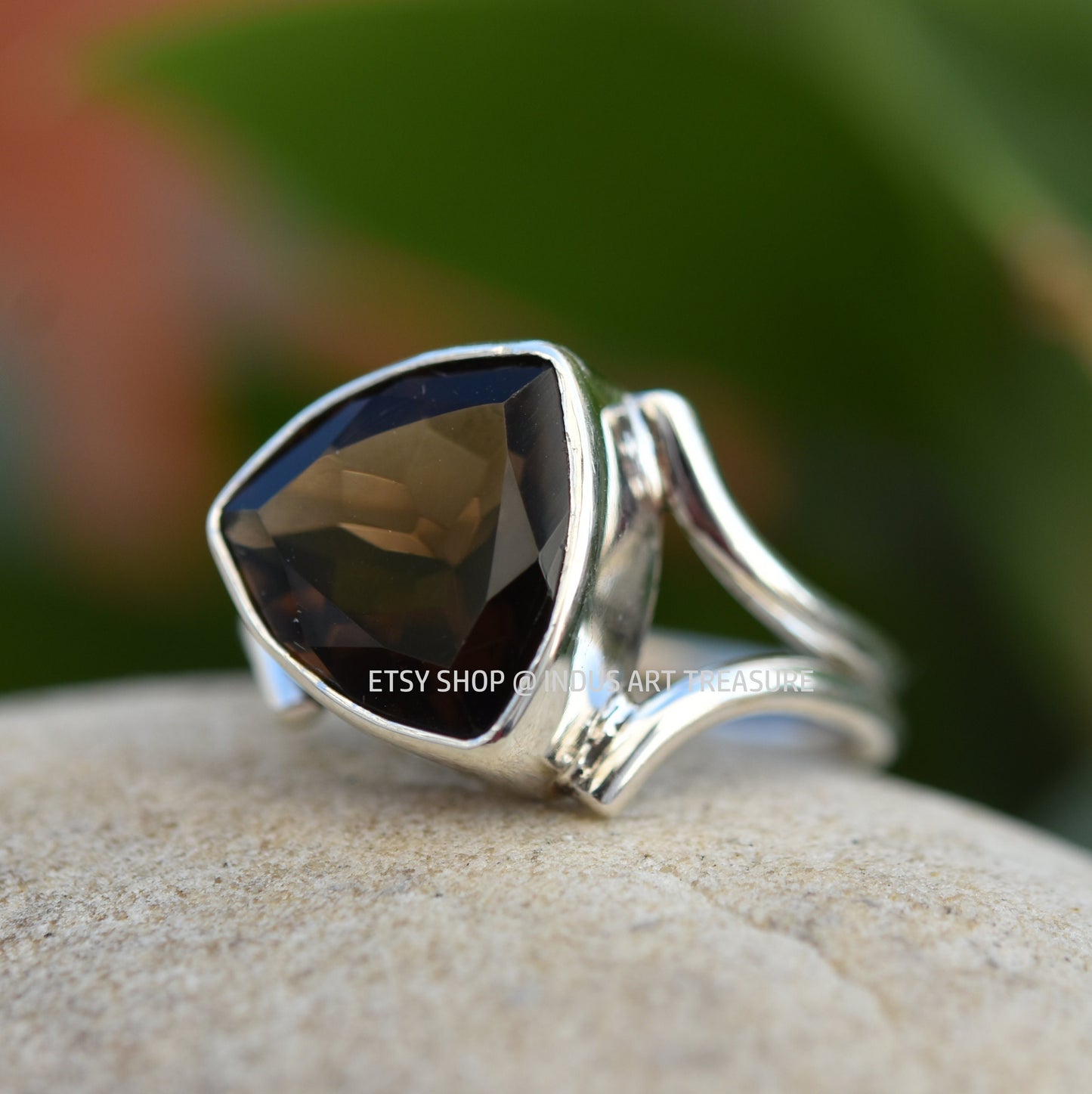 Trillion Shape Smoky Quartz Ring