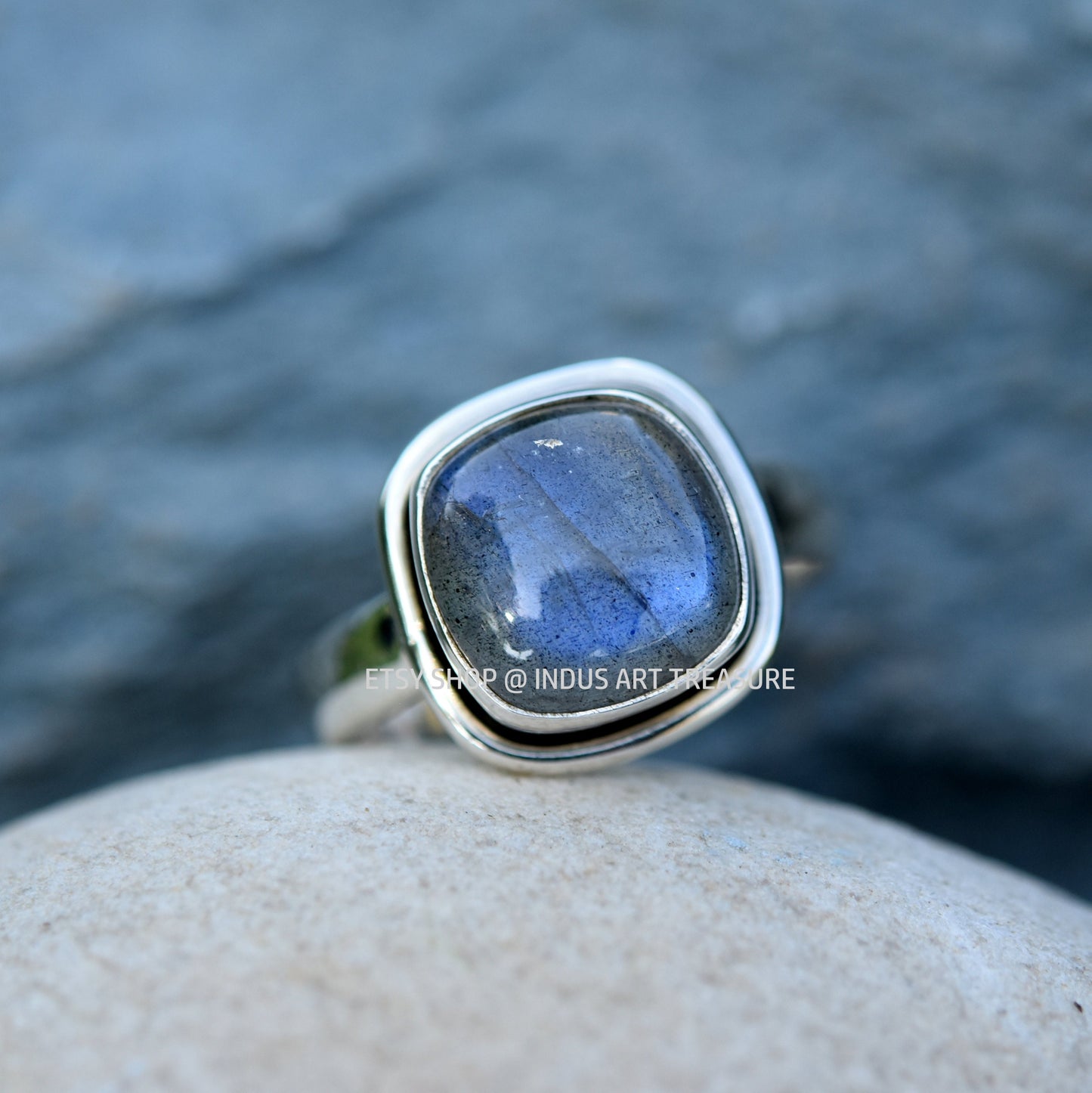 Blue Labradorite Square Cab Ring