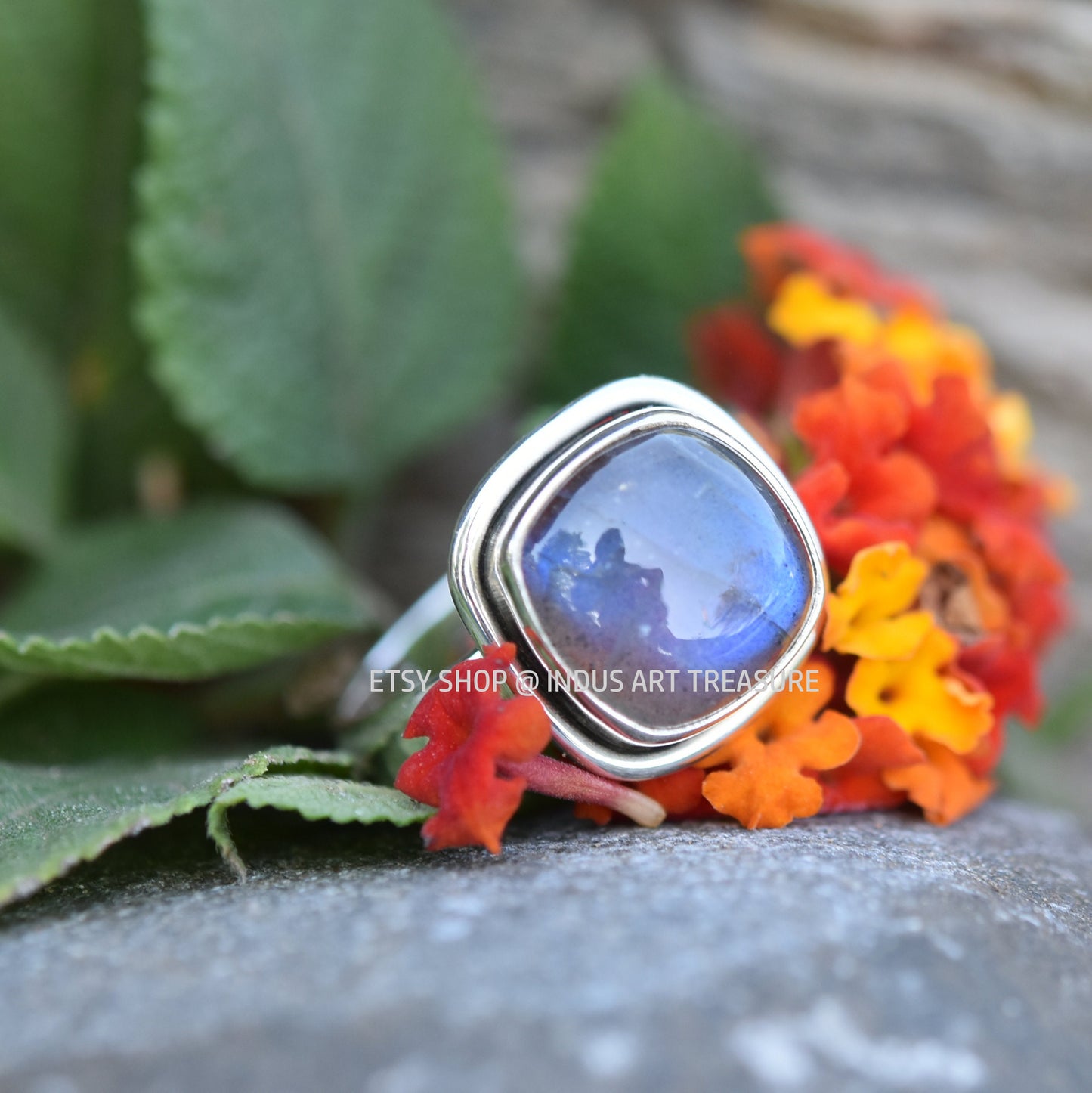Blue Labradorite Square Cab Ring