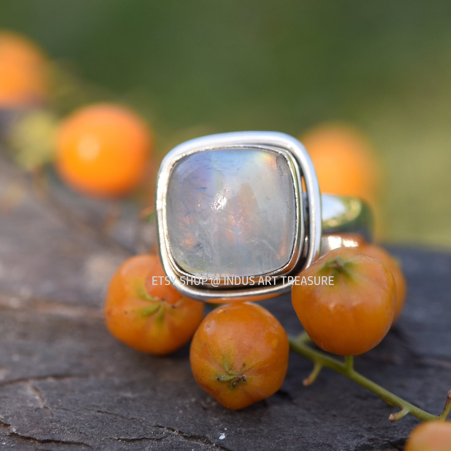 Rainbow Moonstone Ring
