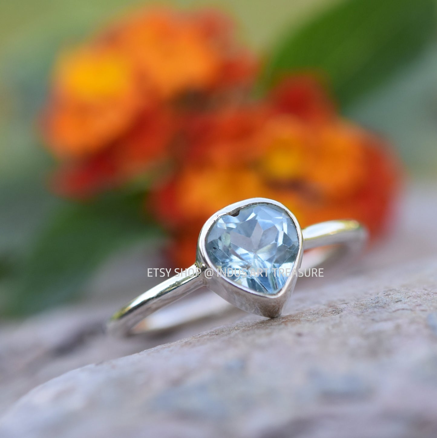 Blue Topaz Heart Ring