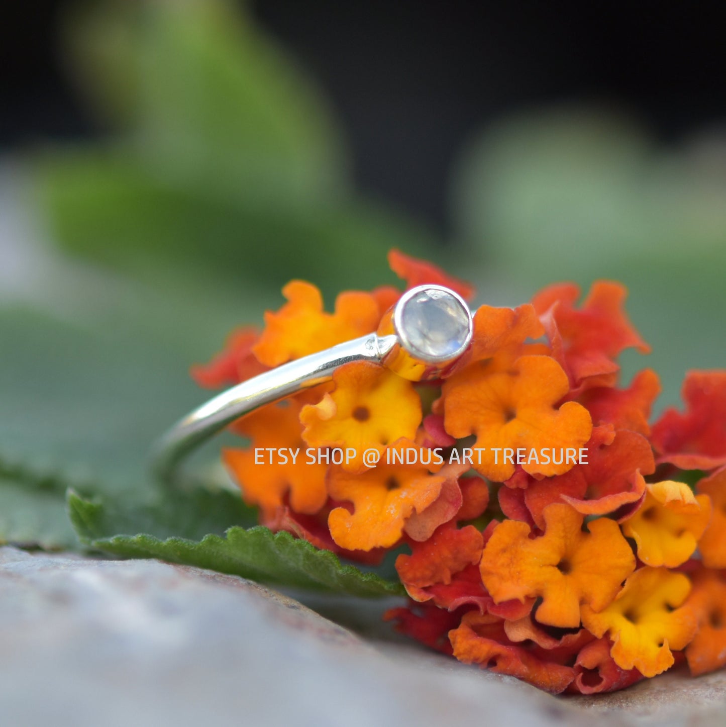 Rainbow Moonstone Minimalist Ring