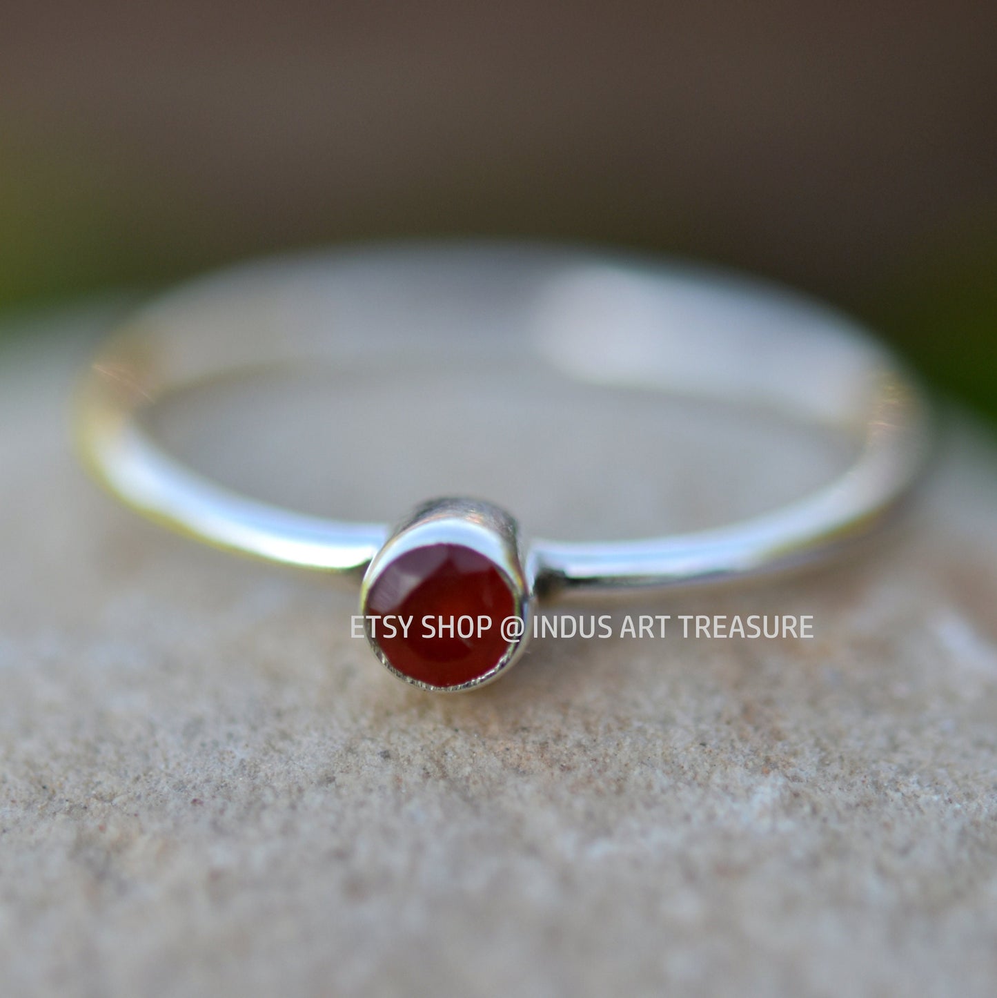 Red Garnet Dainty Ring