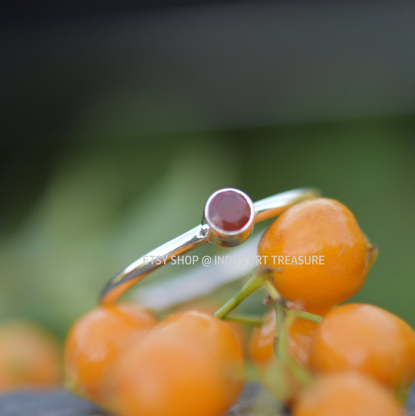 Red Garnet Dainty Ring