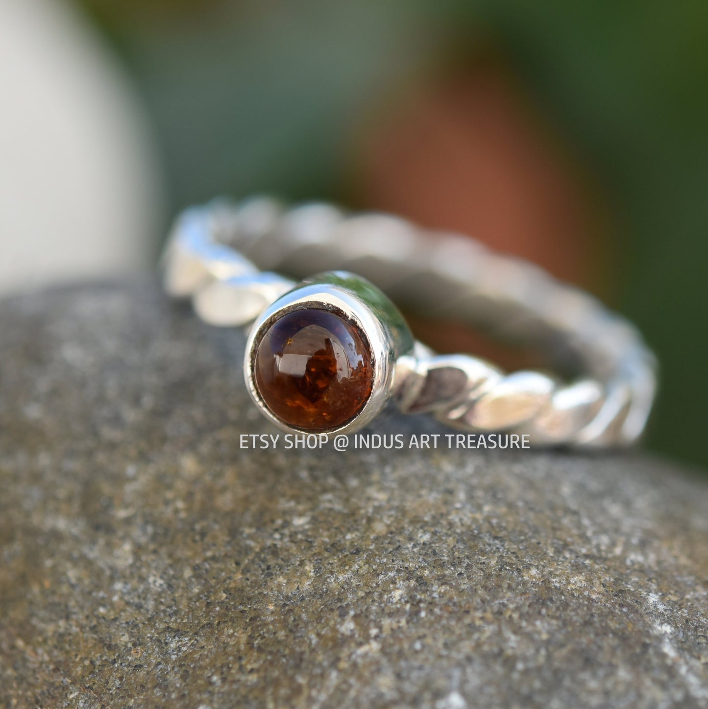 Red Garnet Twisted Band Ring