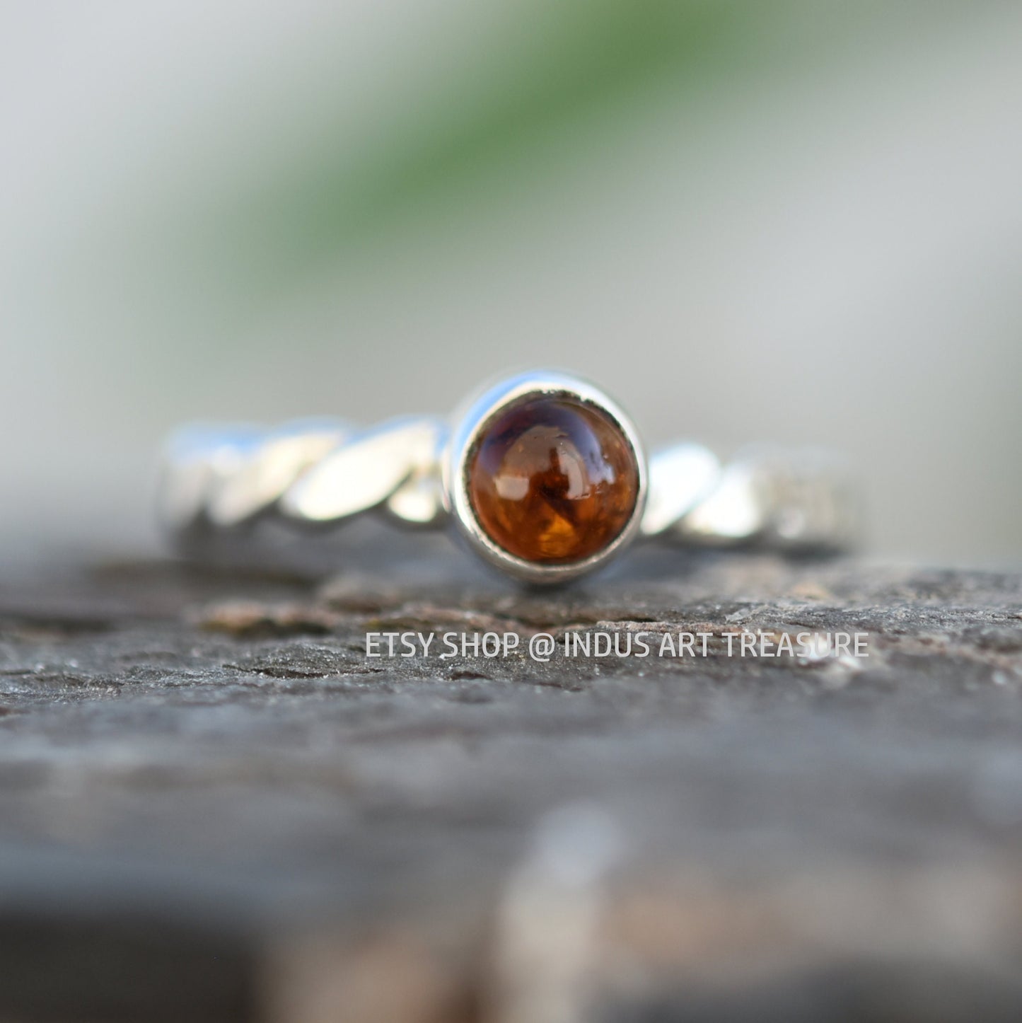 Red Garnet Twisted Band Ring