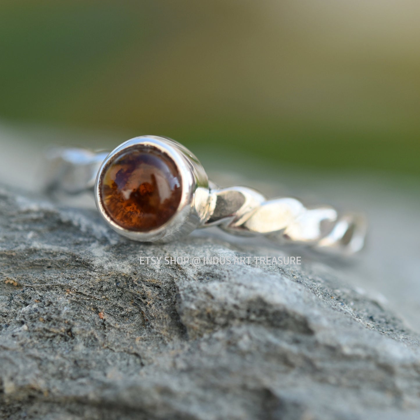 Red Garnet Twisted Band Ring
