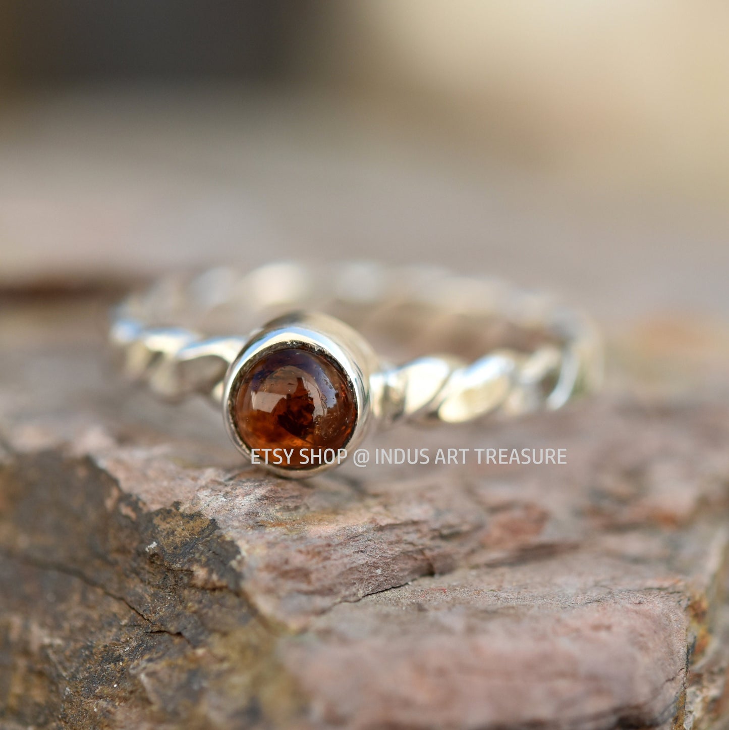 Red Garnet Twisted Band Ring